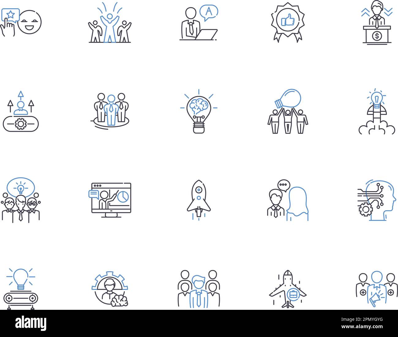 Startup outline icons collection. Entrepreneur, Innovate, Launch