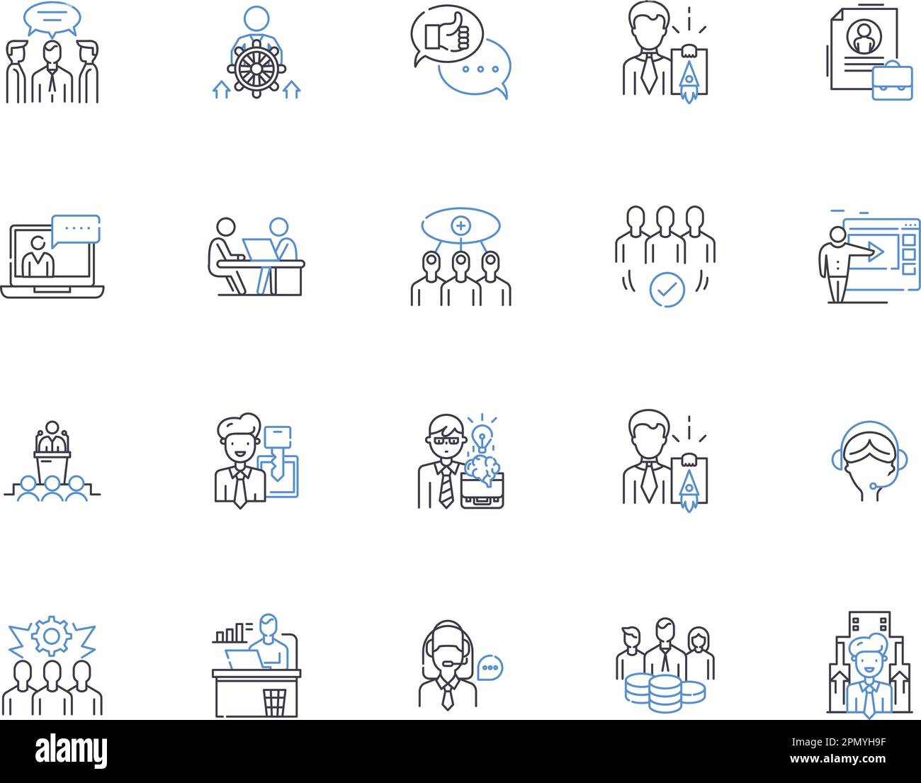 Empoyee outline icons collection. Employee, Staff, Worker, Personel, Team, Member, Associate vector and illustration concept set. Colleague, Personnel Stock Vector