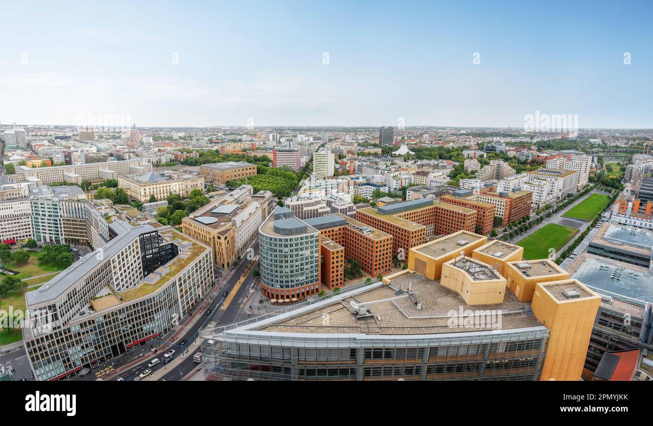 Panoramic aerial view of Kreuzberg and buildings around Potsdamer Platz - Berlin, Germany Stock Photo