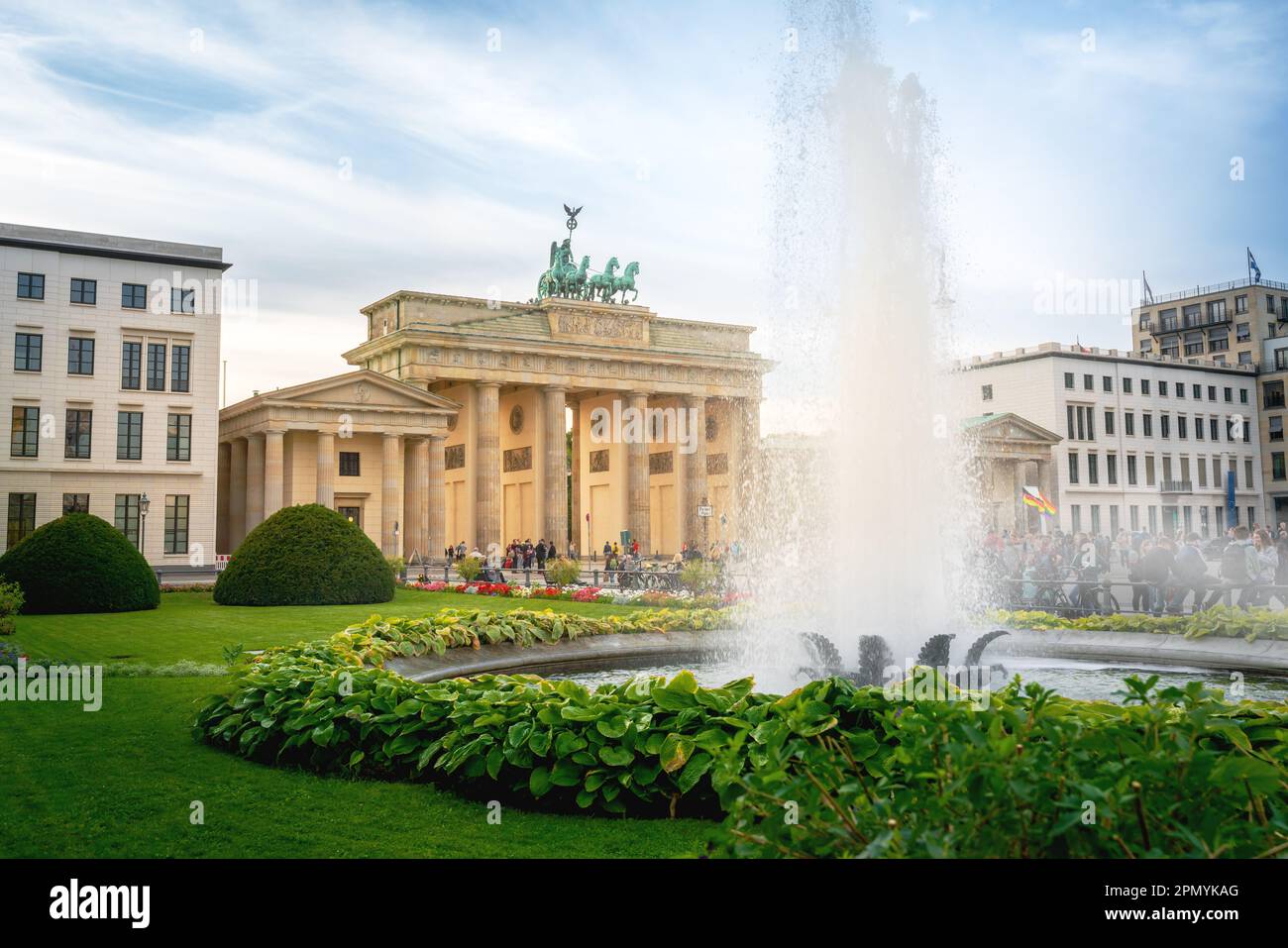 Brandenburg Gate and Fountain at Pariser Platz - Berlin, Germany Stock Photo