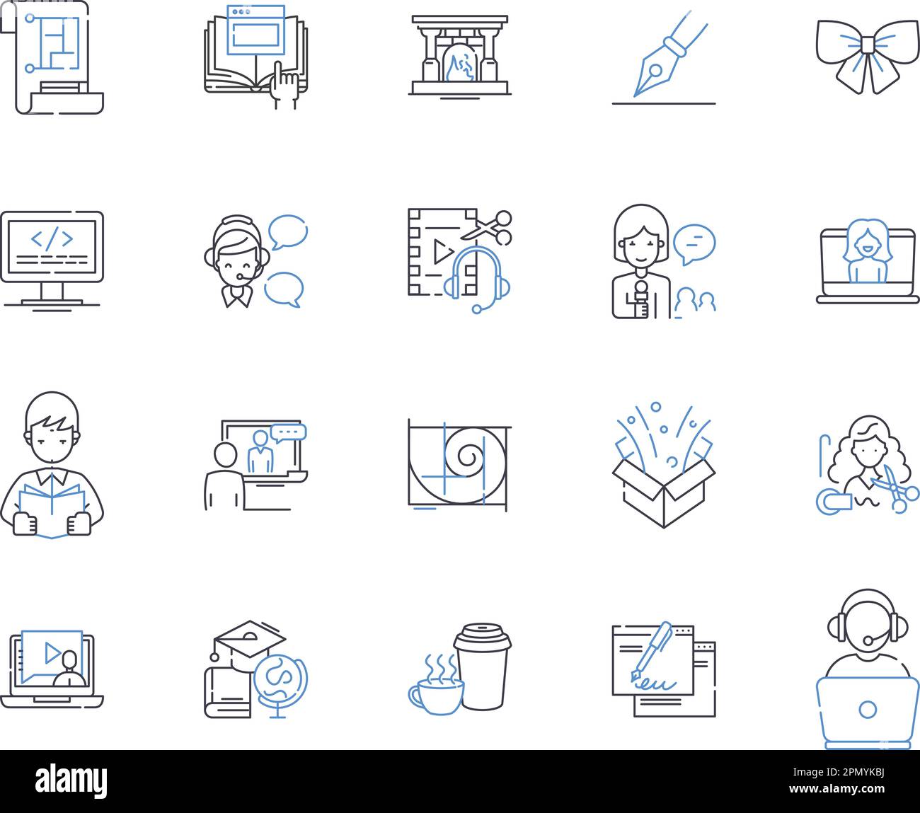 Freelance and occupations outline icons collection. Freelance, Occupations, Gig, Contractor, Enthusiast, Artisan, Entrepreneur vector and illustration Stock Vector
