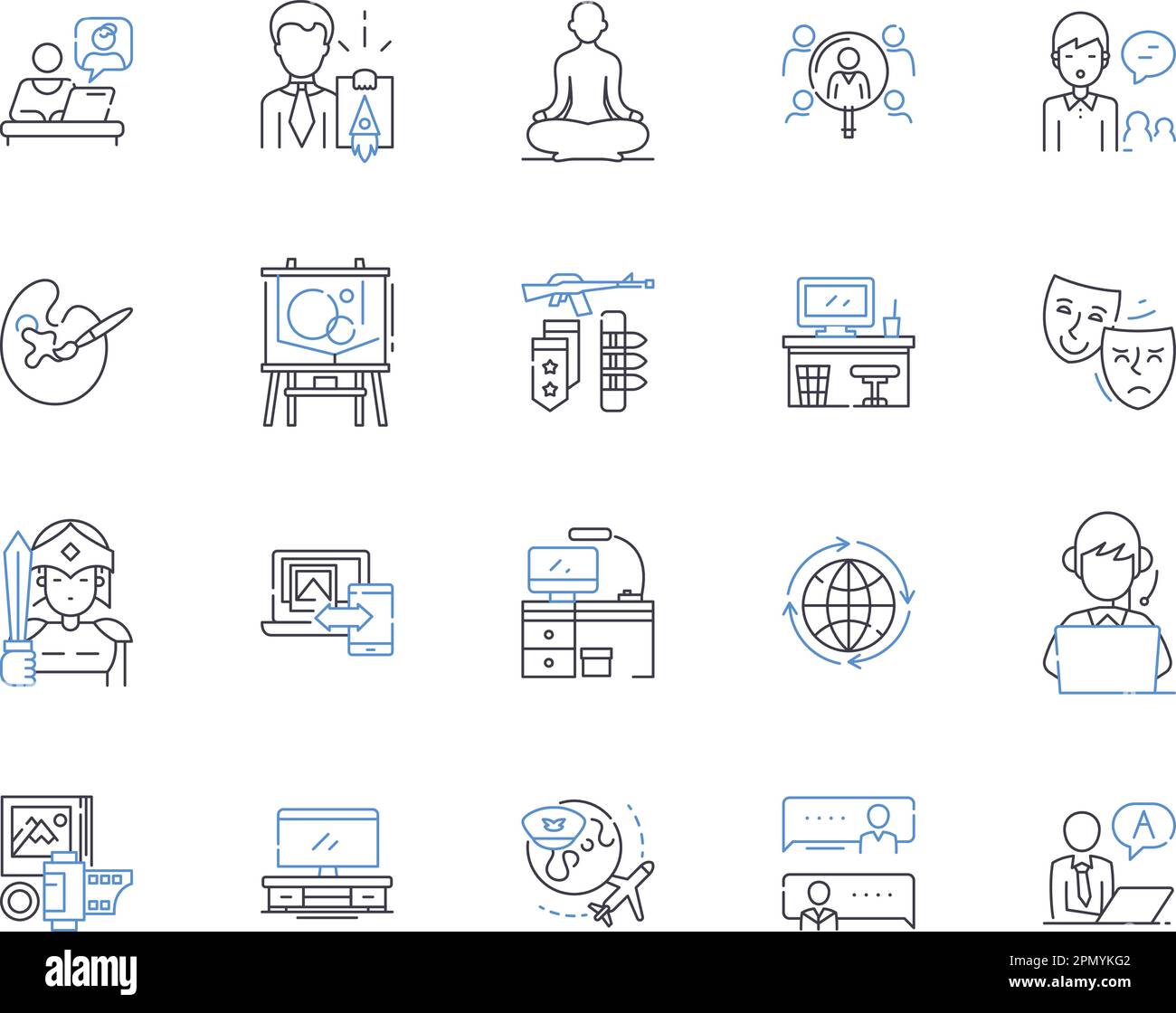 Freelance and occupations outline icons collection. Freelance, Occupations, Gig, Contractor, Enthusiast, Artisan, Entrepreneur vector and illustration Stock Vector