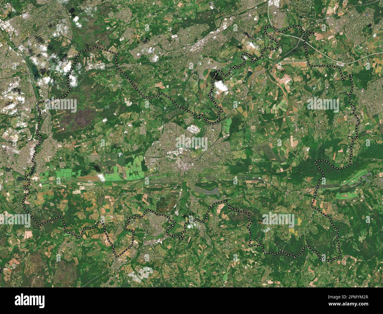 Guildford, non metropolitan district of England - Great Britain. Low resolution satellite map Stock Photo