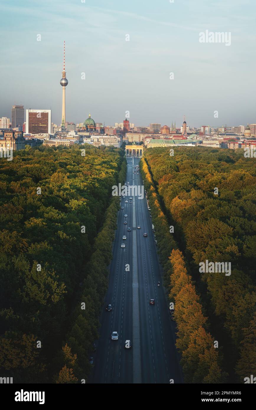 Aerial view of Berlin Skyline with Tiergarten Park and Bundesstrasse 2 highway - Berlin, Germany Stock Photo