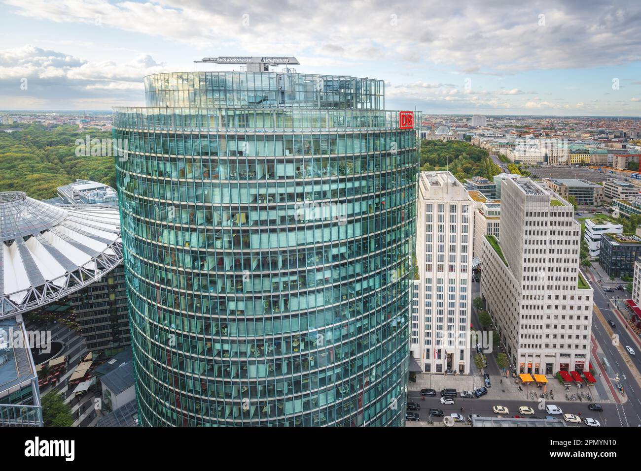 Aerial view of Bahntower - Deutsche Bahn headquarters - at Potsdamer Platz - Berlin, Germany Stock Photo