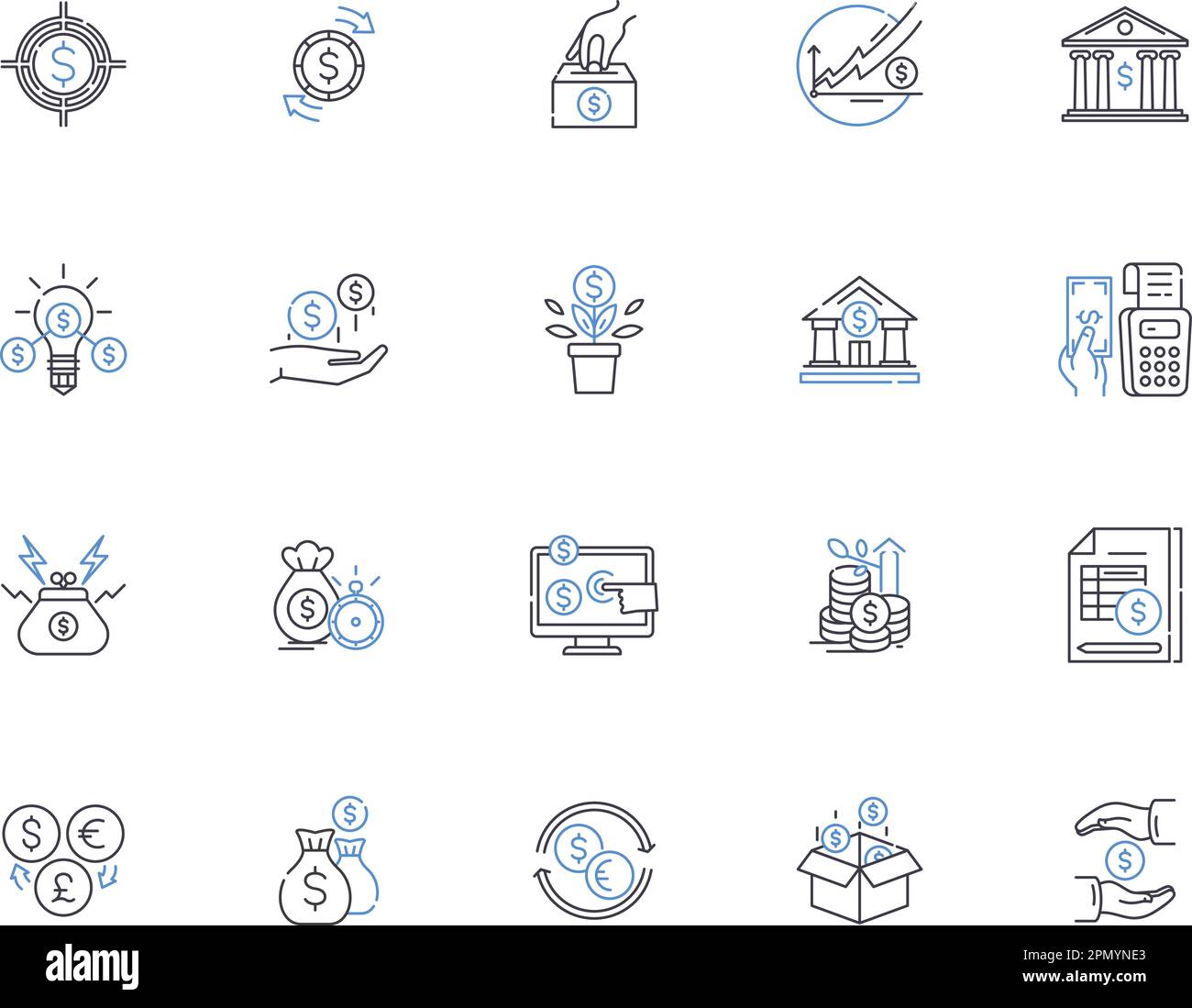 Money outline icons collection. Cash, wealth, funds, coin, currency ...