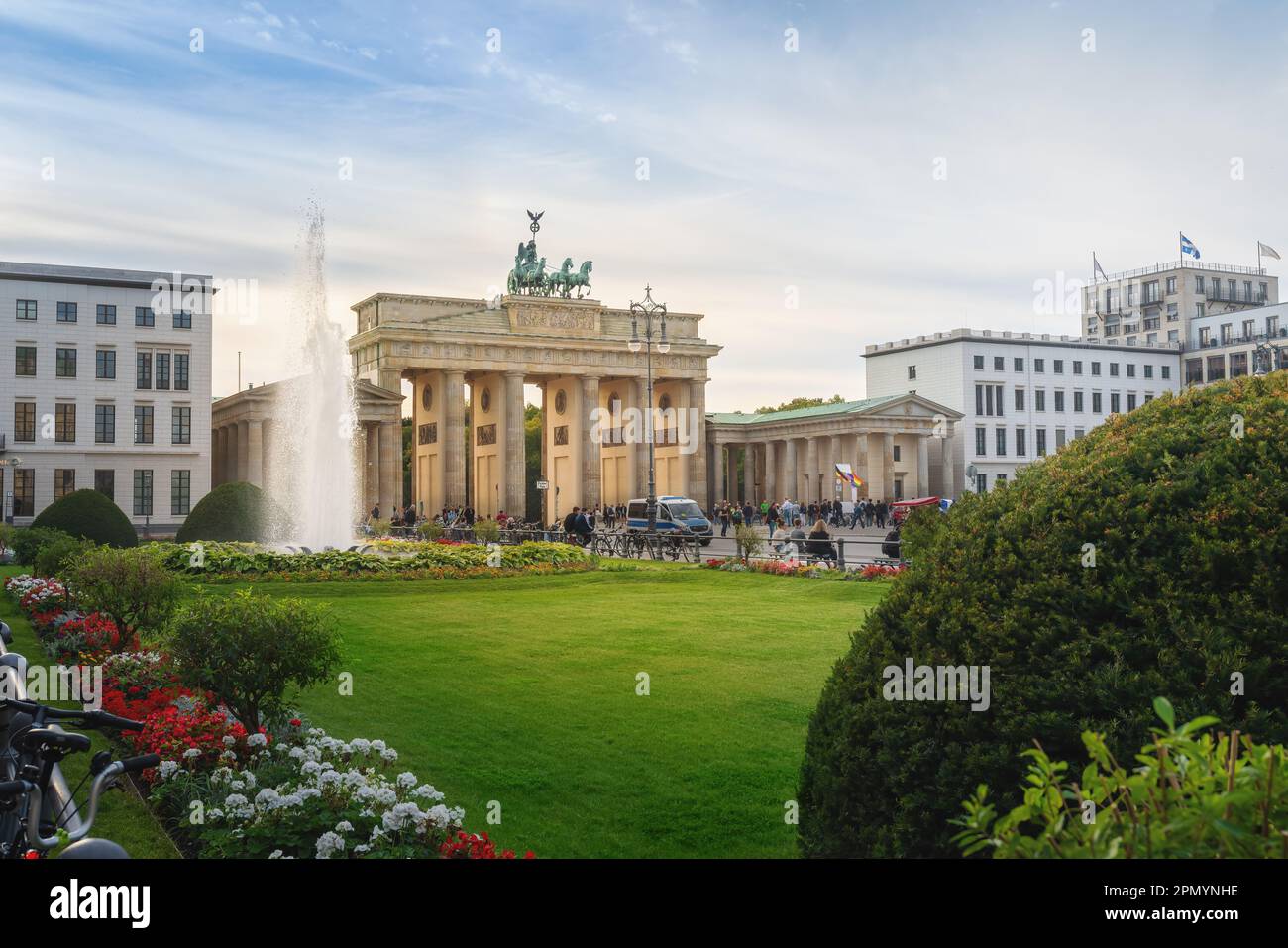 Brandenburg Gate and Fountain at Pariser Platz - Berlin, Germany Stock Photo