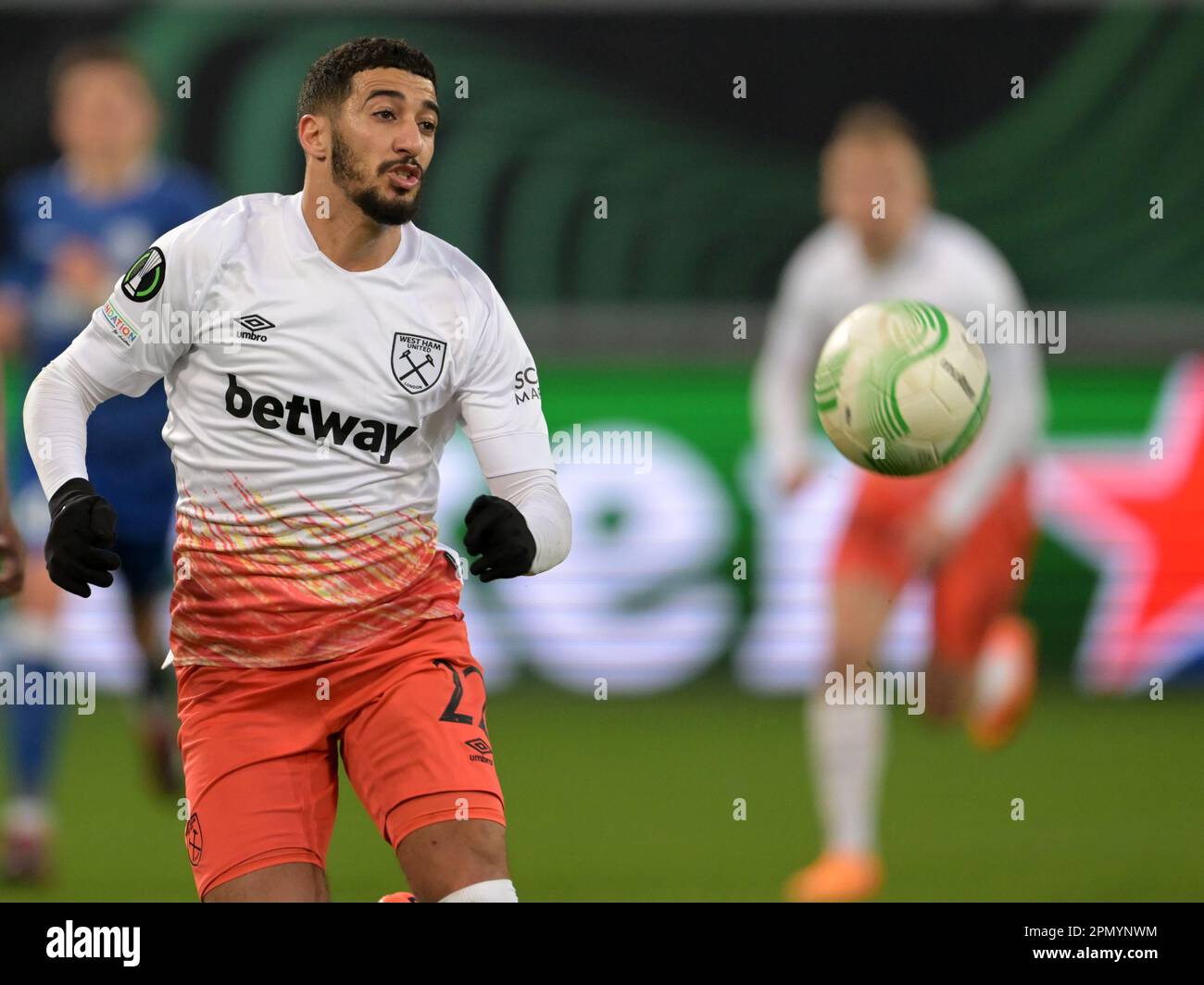 GENT - Said Benrahma of West Ham United FC during the UEFA Conference  League quarterfinal match between KAA Gent and West Ham United at Ghelamco  Arena on April 13, 2023 in Ghent,