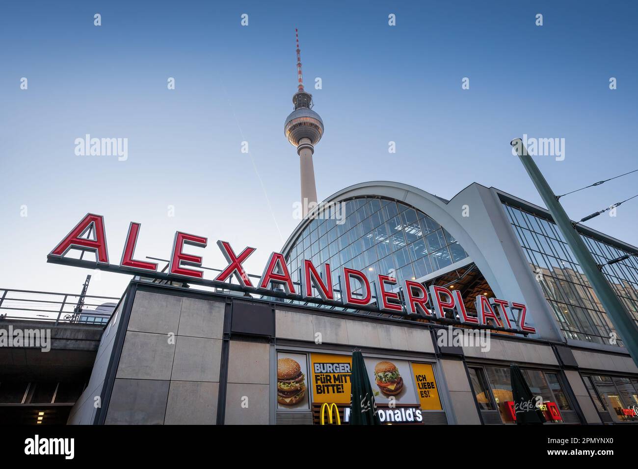 Alexanderplatz Station and TV Tower (Fernsehturm) - Berlin, Germany Stock Photo