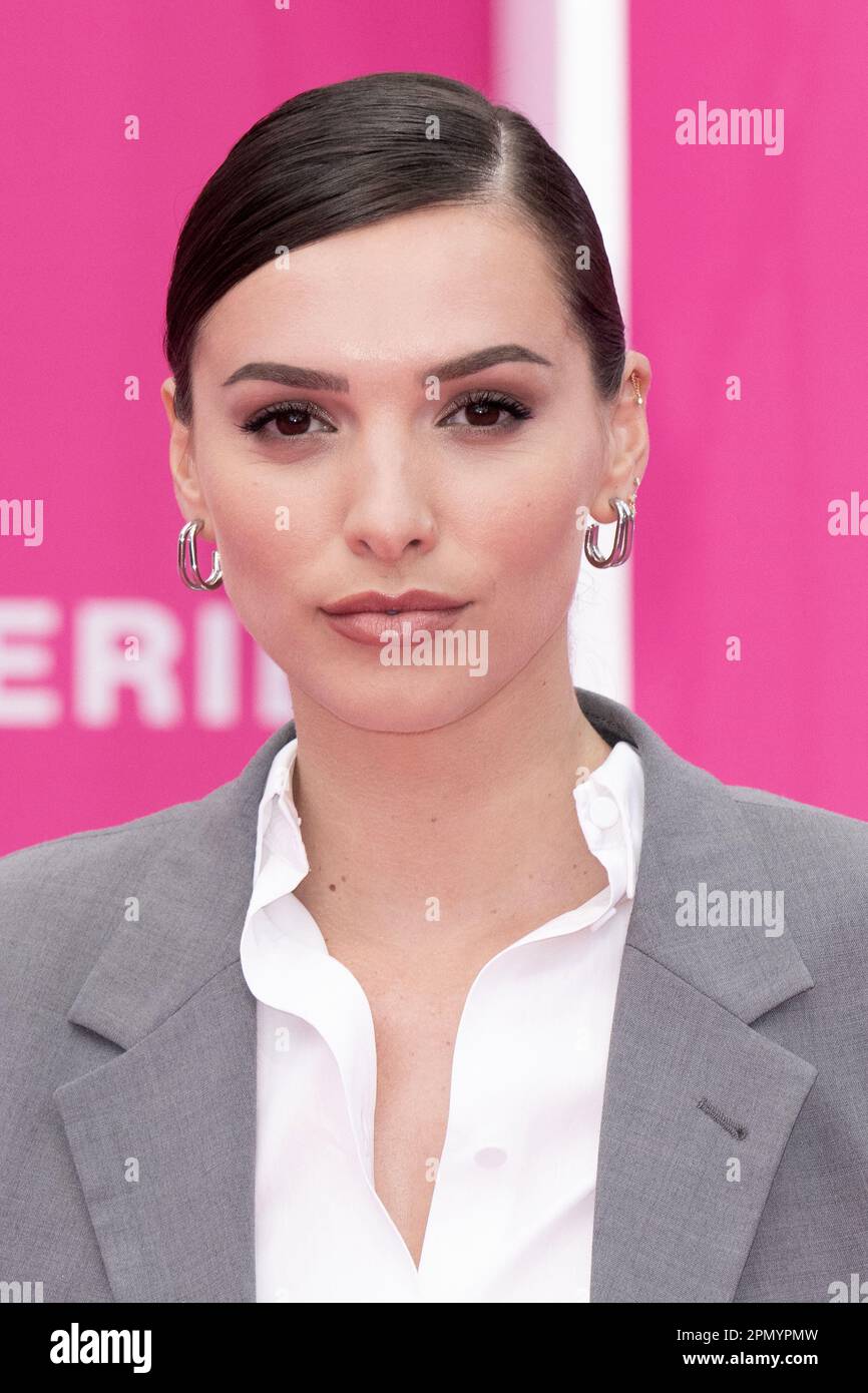 Cannes, France. 15th Apr, 2023. Kleofina Pnishi poses on the pink carpet during the 6th