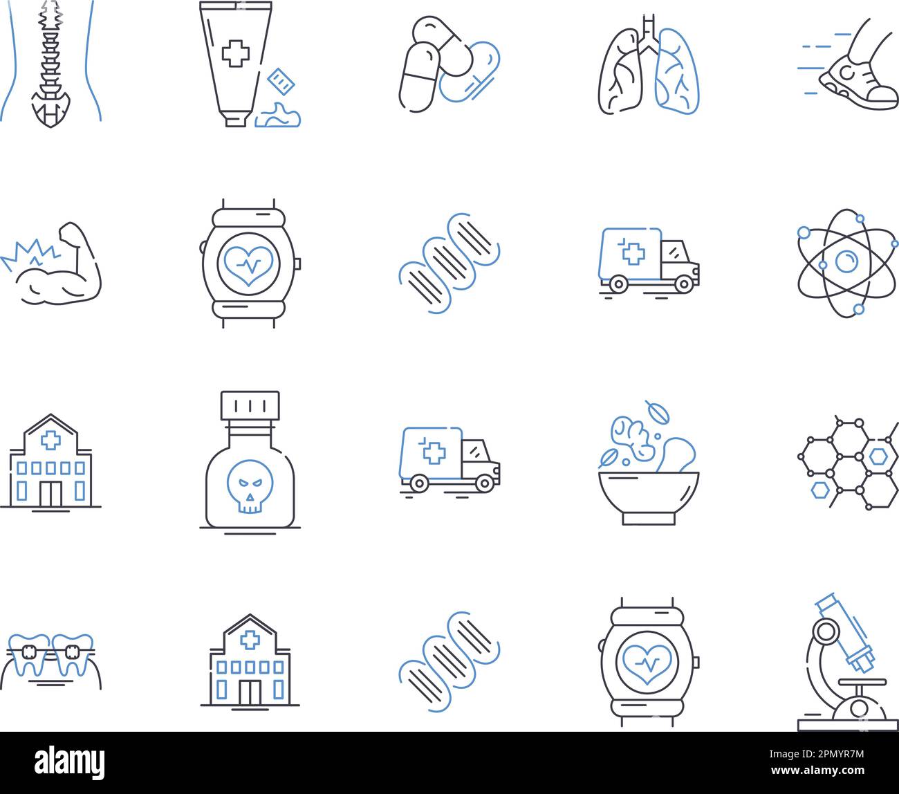 Health therapy outline icons collection. Therapy, Health, Medical, Mental, Wellness, Care, Treatment vector and illustration concept set Stock Vector