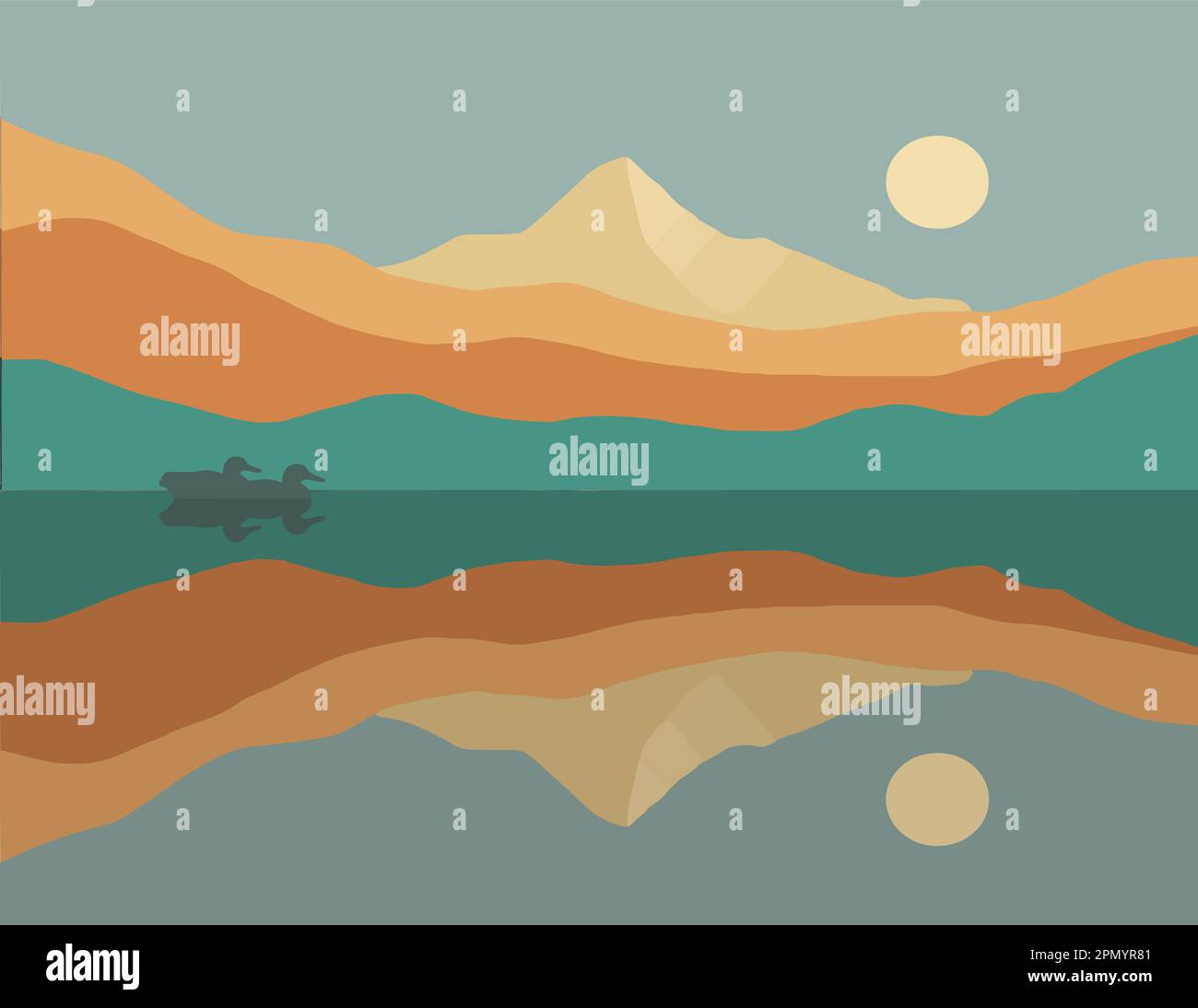 Abstract mountain lake scene with sun in the sky that is a vector Stock Vector Image & Art Alamy