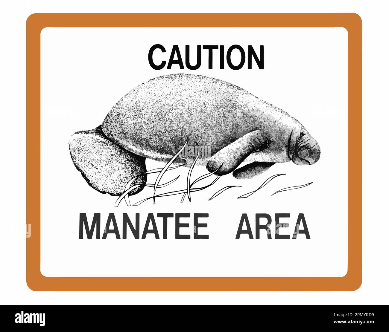 Here is a version of a caution manatee area warning sign in Florida that is a vector. Stock Vector