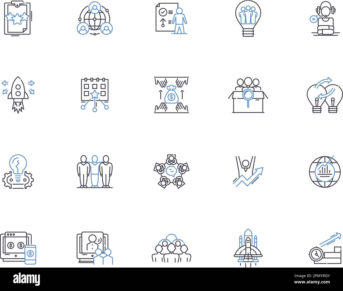 Startup outline icons collection. Entrepreneur, Innovate, Launch