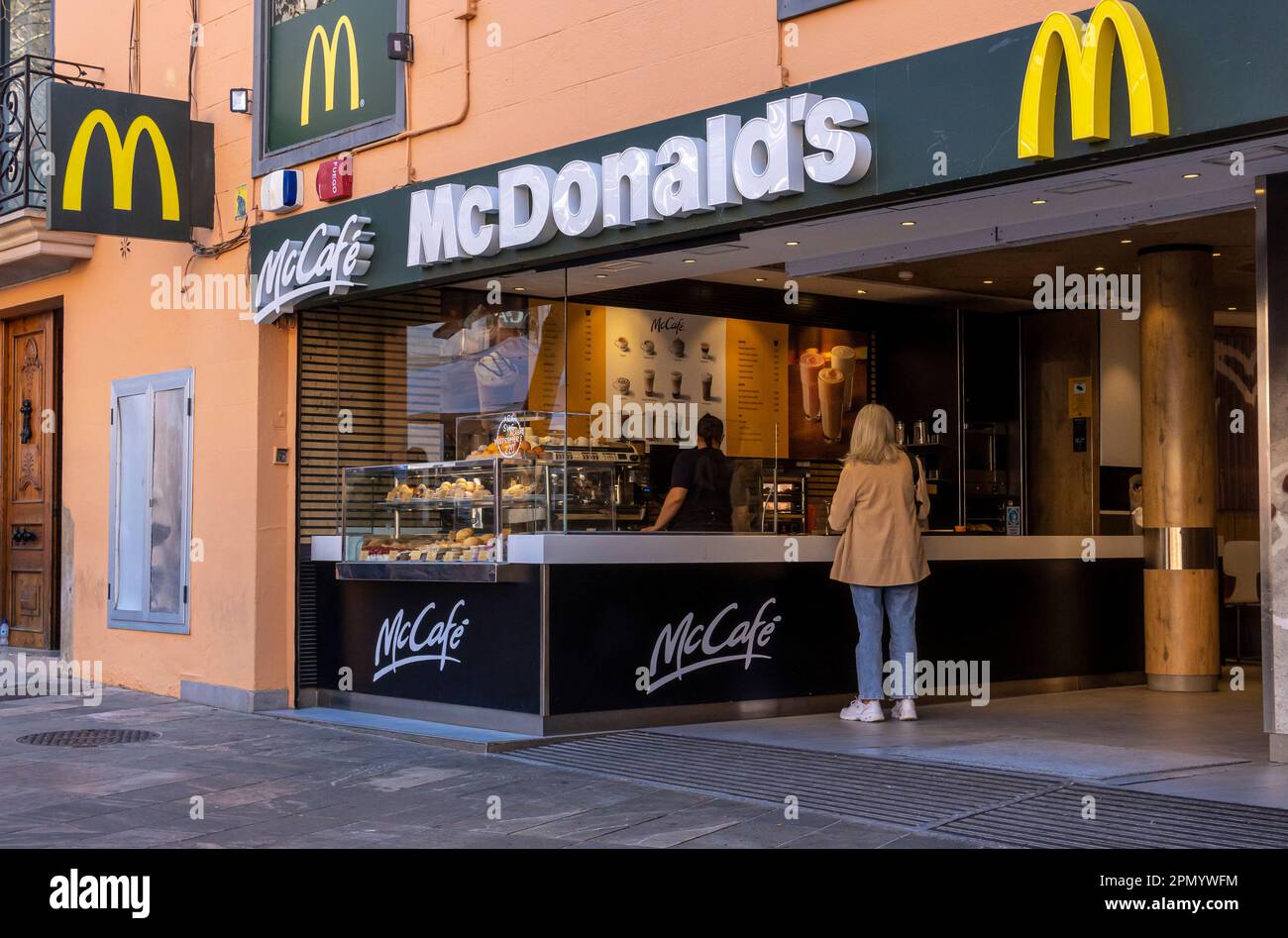 Palma de Mallorca, Spain; april 03 2023: Main entrance to a fast food chain restaurant, McDonald's, in the city of Palma de Mallorca, Spain Stock Photo