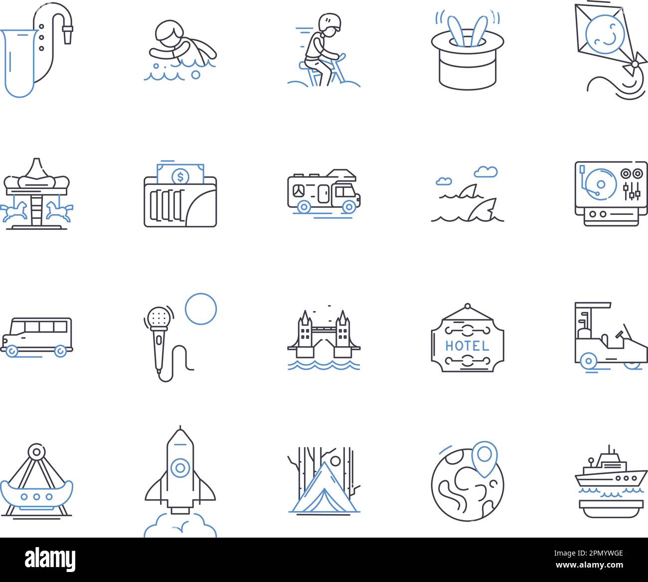 Travel and entertainment outline icons collection. Tourism, Vacation