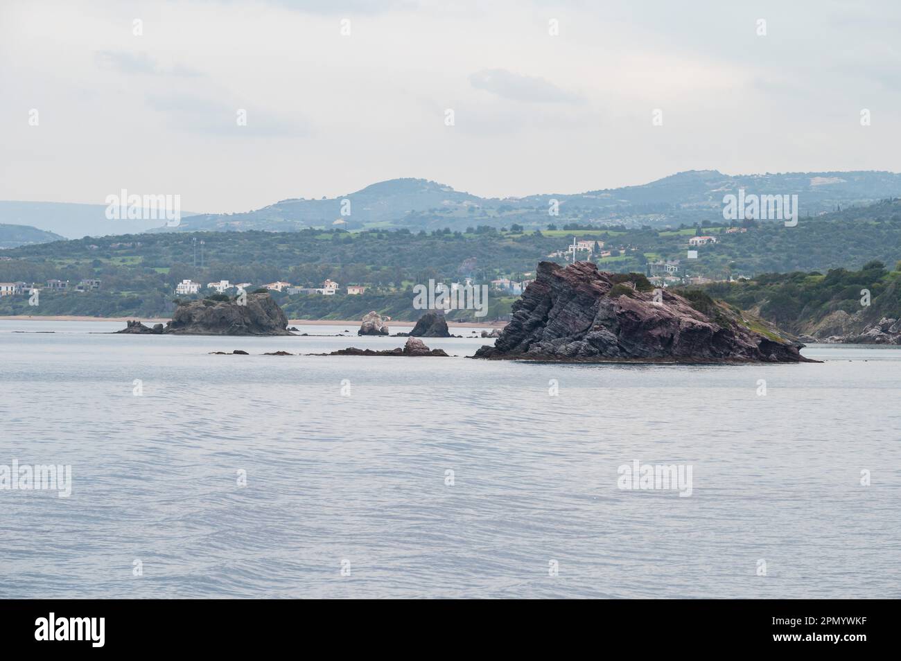 The rocks and hills at the coastal line of the Chrysochou Bay near Neo ...