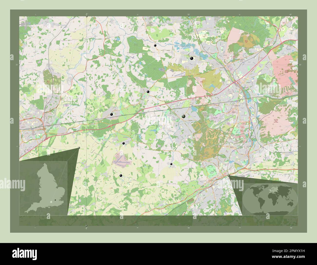 Hart, non metropolitan district of England - Great Britain. Open Street Map. Locations of major cities of the region. Corner auxiliary location maps Stock Photo