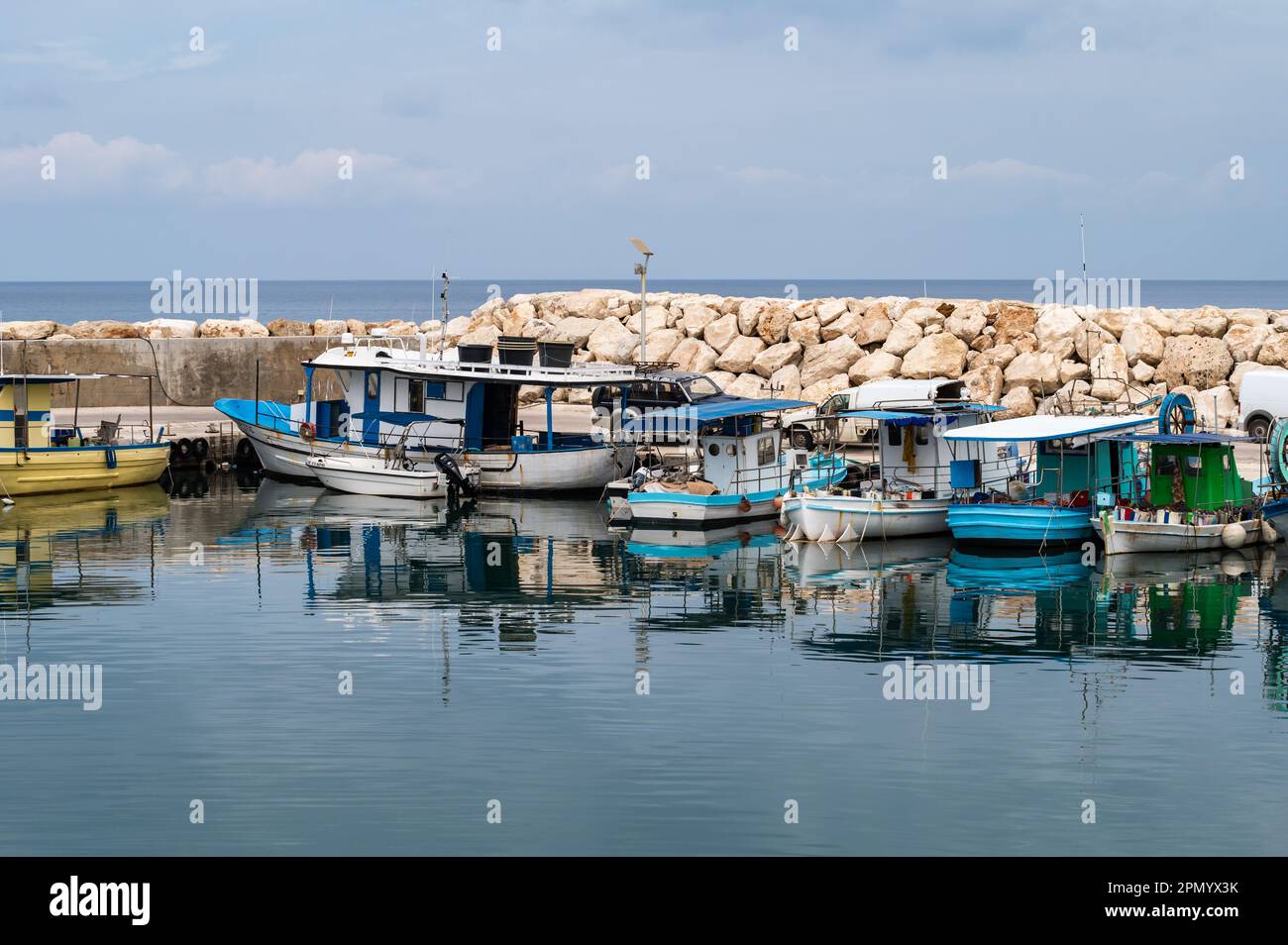 Latsi, Poli Crysochous, Cyprus, March 22, 2023 - View over the bay and harbor of the village Stock Photo