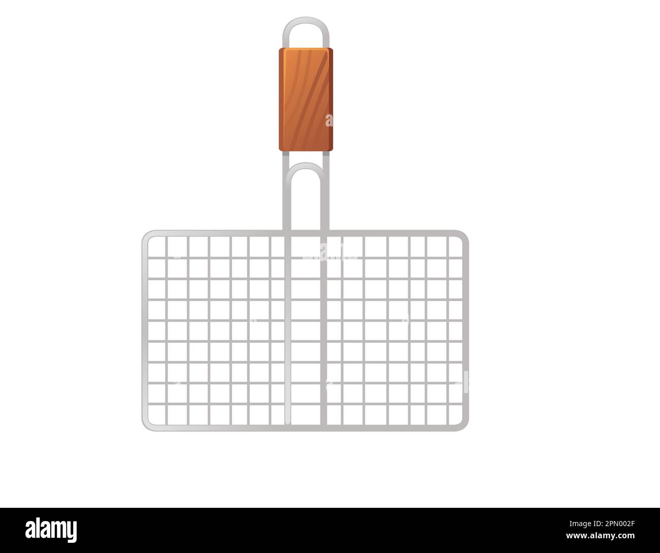 Barbecue grill grate stainless steel with wooden handle cooking equipment vector illustration