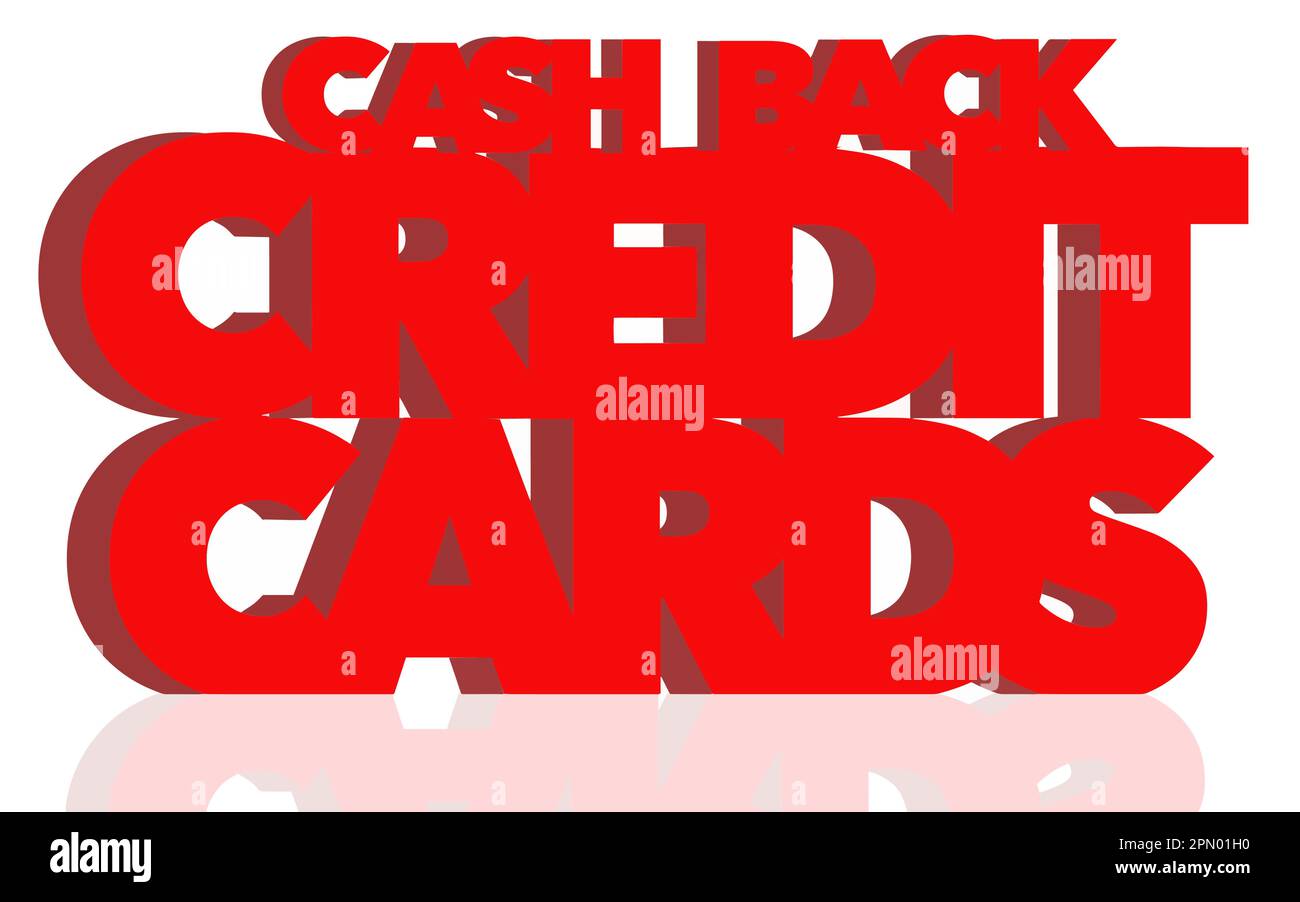 The words cash back credit cards are seen in big red block lettering in