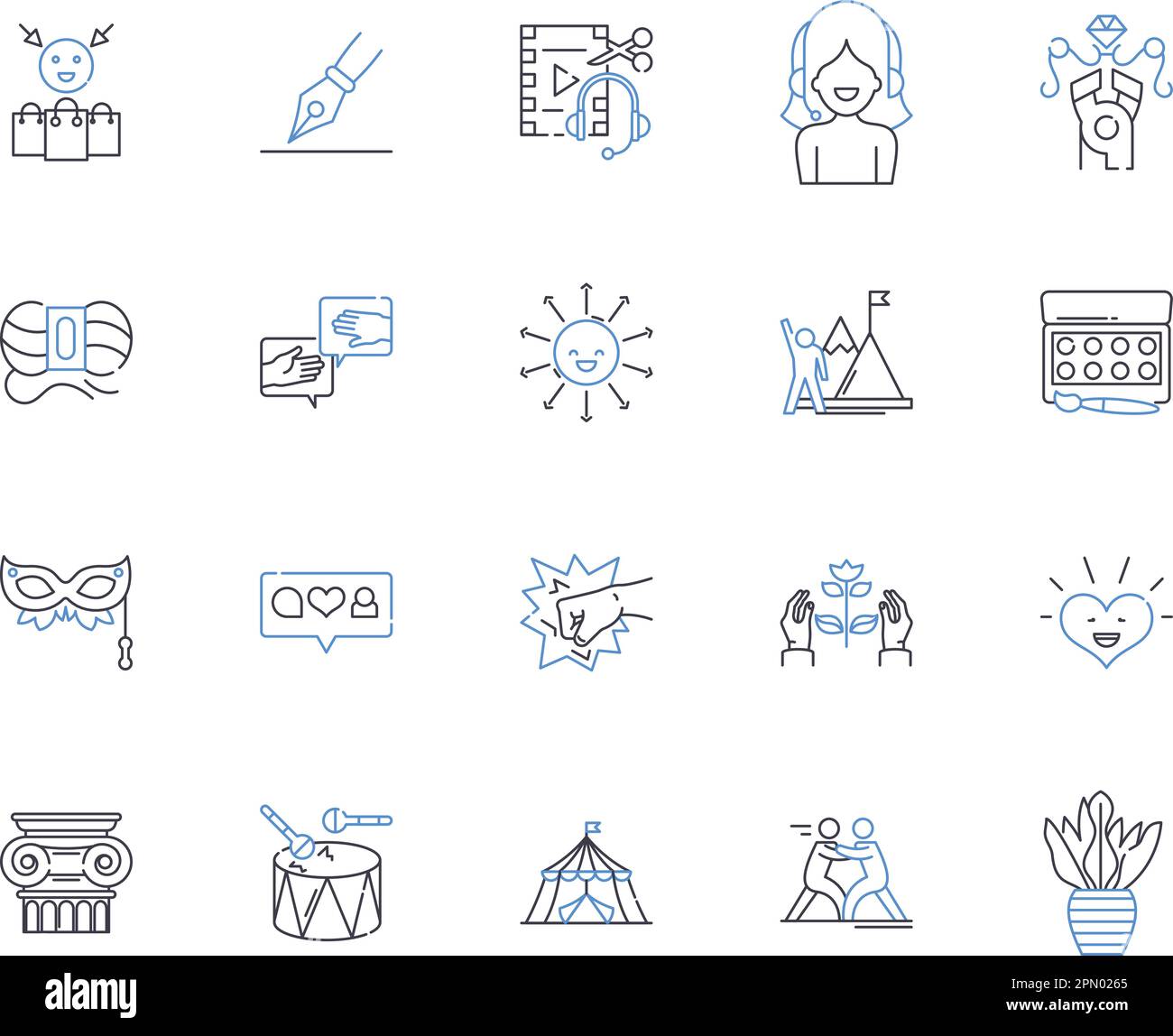 Hobbies and recreation outline icons collection. Hiking, Fishing