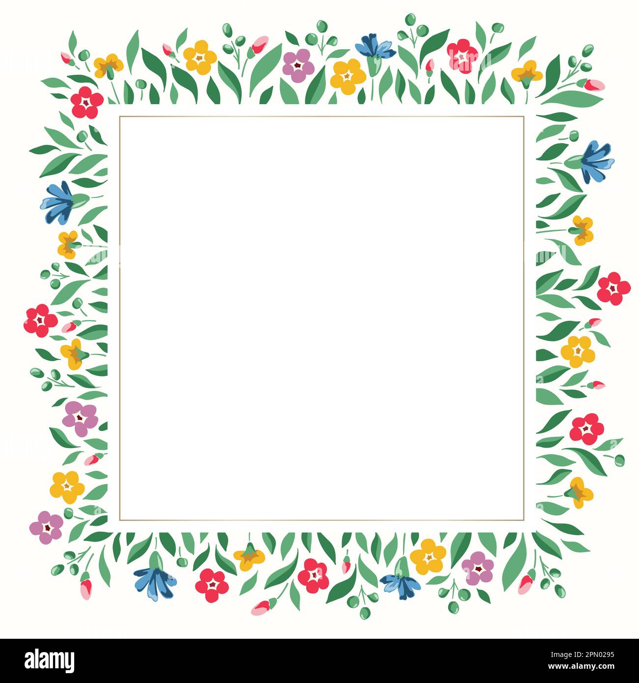 Bright Chintz Romantic Meadow Wildflowers Vector Square Frame Stock Vector