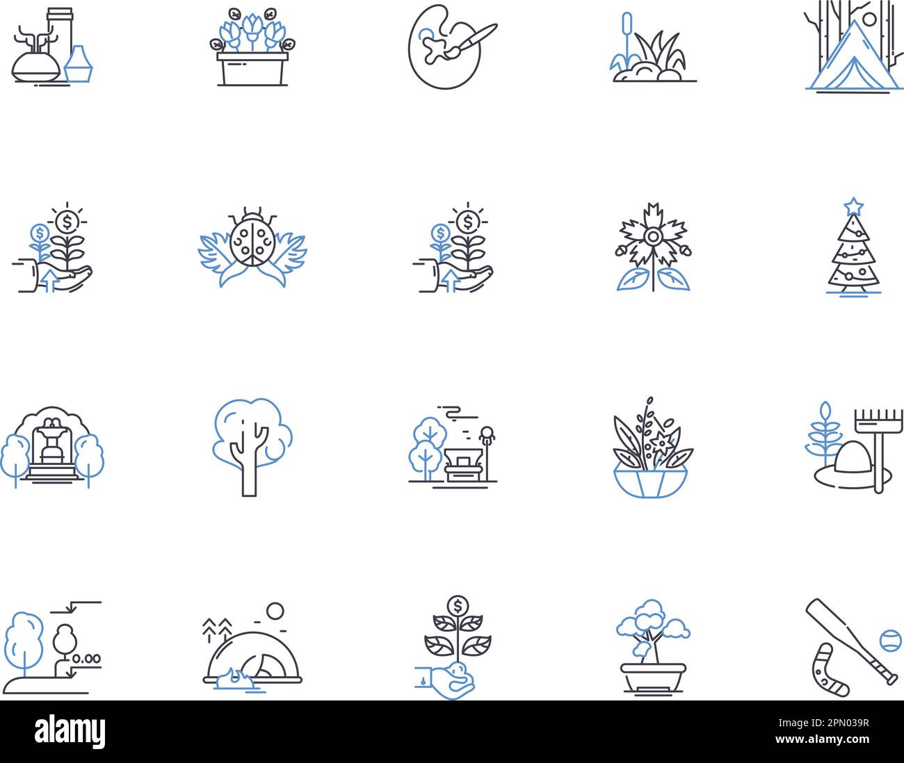 Trees outline icons collection. Tree, Oaks, Maple, Pines, Cedars, Ashes, Elms vector and illustration concept set. Birches, Sycamores, Alder linear Stock Vector