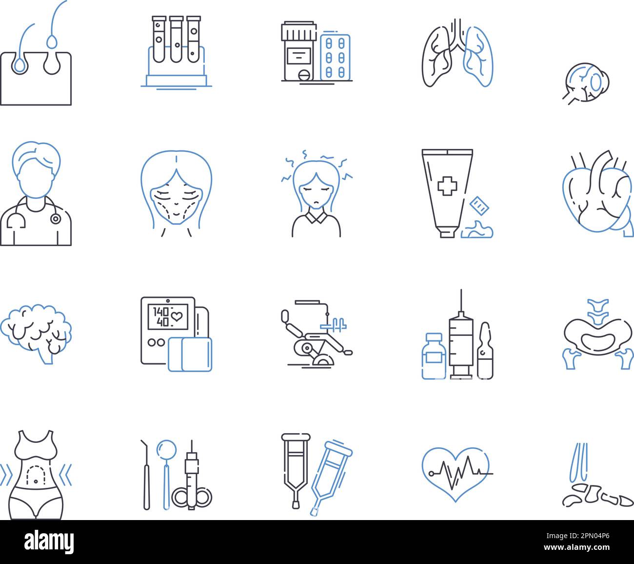 Health therapy outline icons collection. Therapy, Health, Medical, Mental, Wellness, Care, Treatment vector and illustration concept set Stock Vector