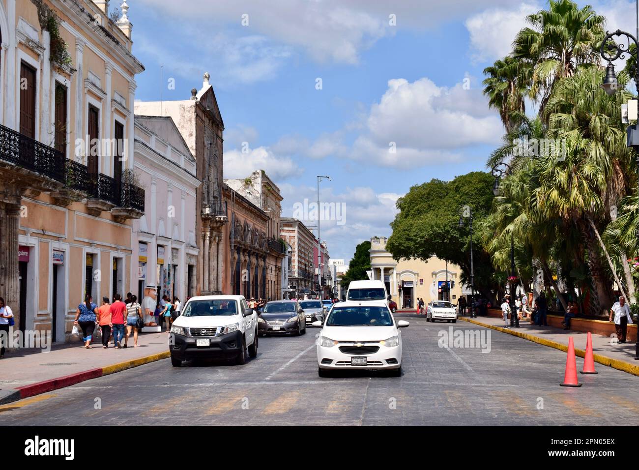 A street in the historic city of Merida, Yucatan, Mexico. Stock Photo