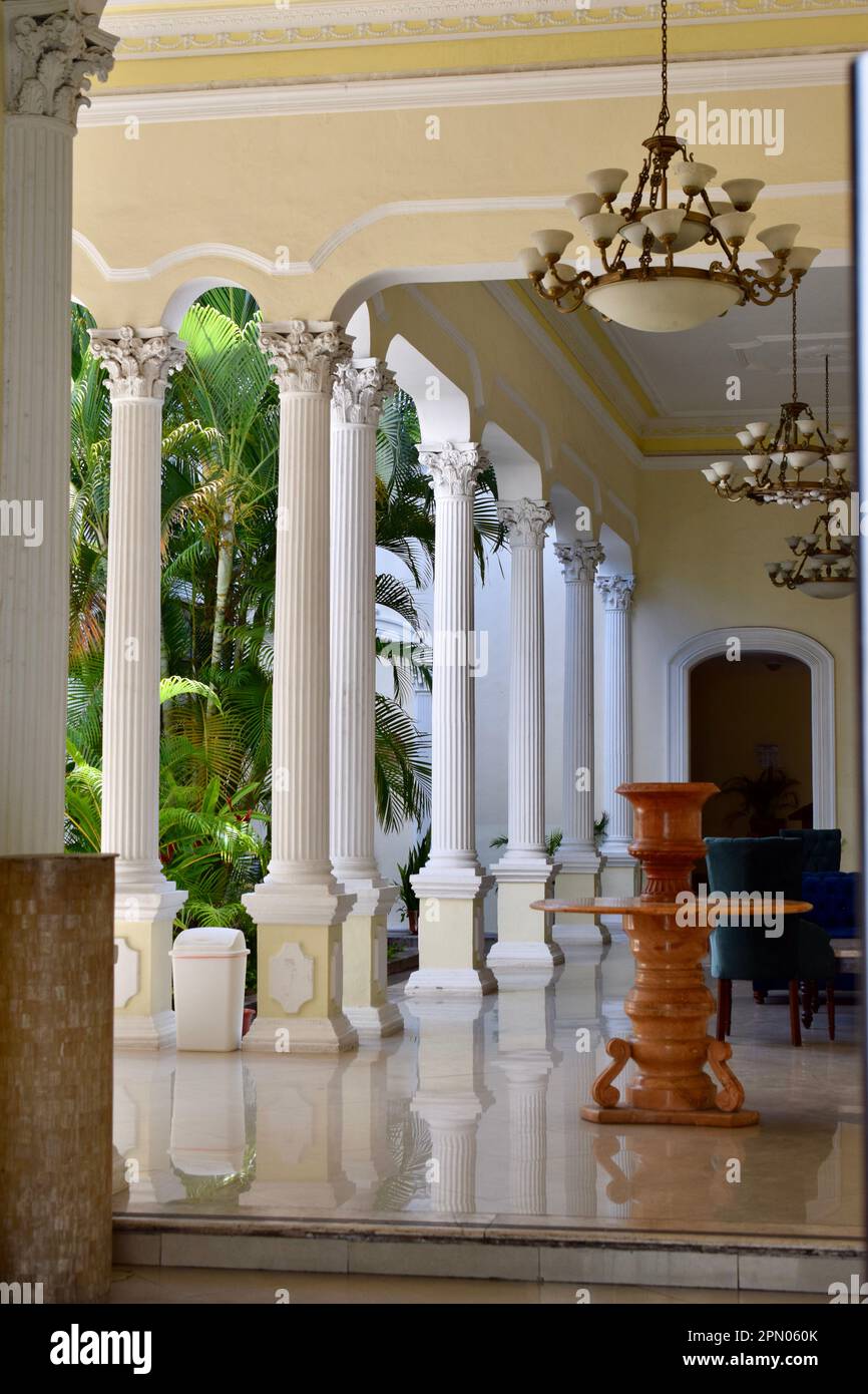 A beautiful atrium in a historic building in Merida, Yucatan, Mexico. Stock Photo