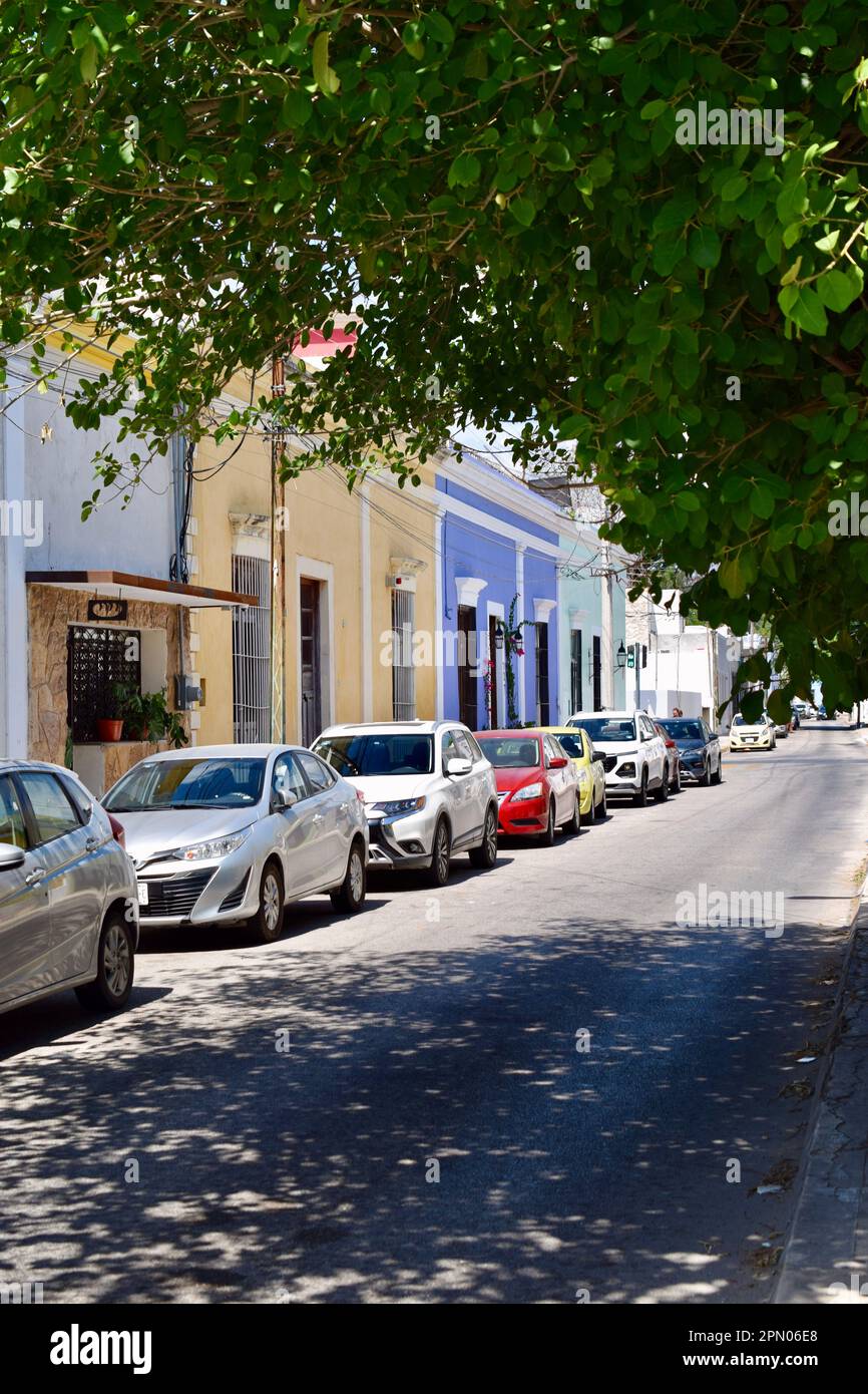 A residential street in the historic center of Merida, Yucatan, Mexico. Stock Photo