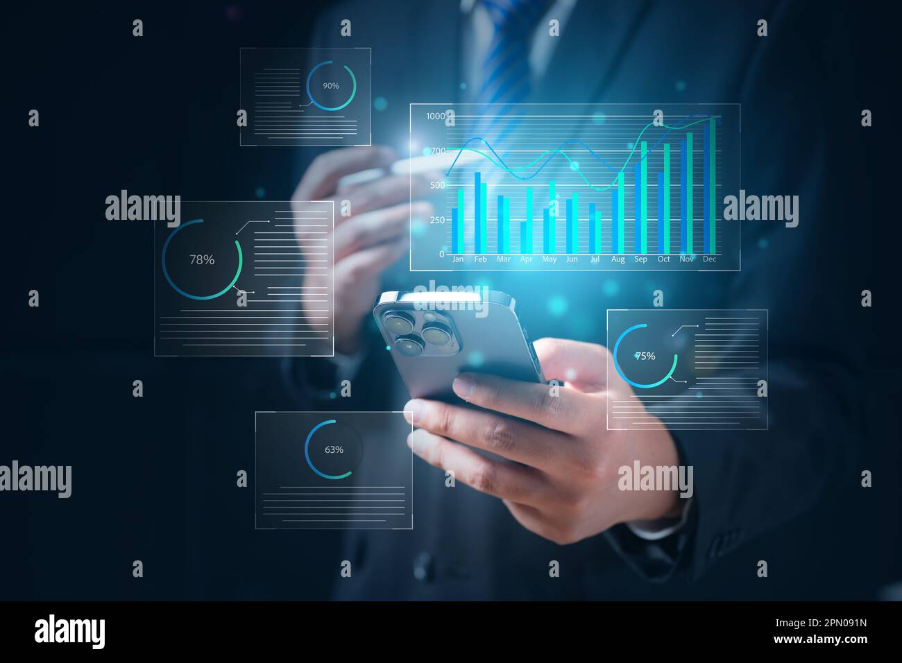 document paper on smartphone screen. Virtual screen document icon showing on smartphone Stock Photo