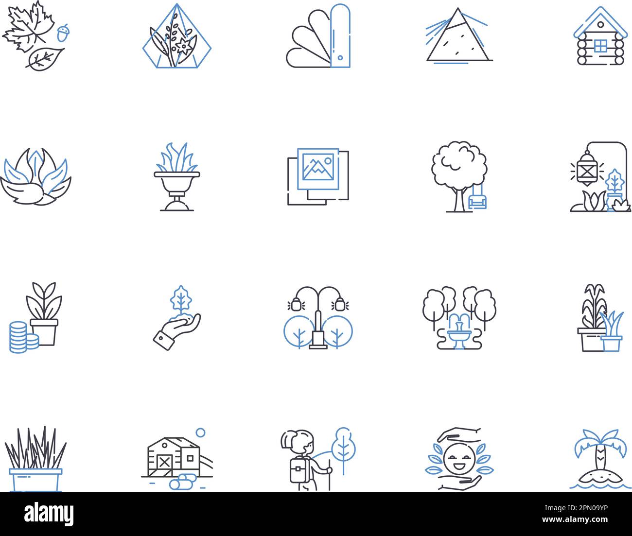 Trees outline icons collection. Tree, Oaks, Maple, Pines, Cedars, Ashes, Elms vector and illustration concept set. Birches, Sycamores, Alder linear Stock Vector