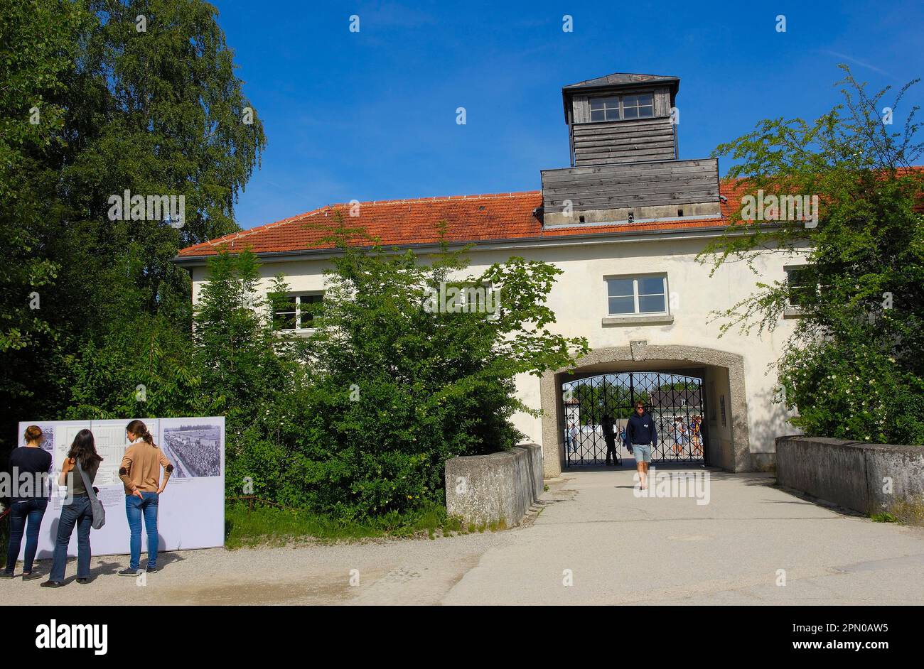 Dachau, near Munich, concentration camp, memorial, main gate, Bavaria, Germany Stock Photo