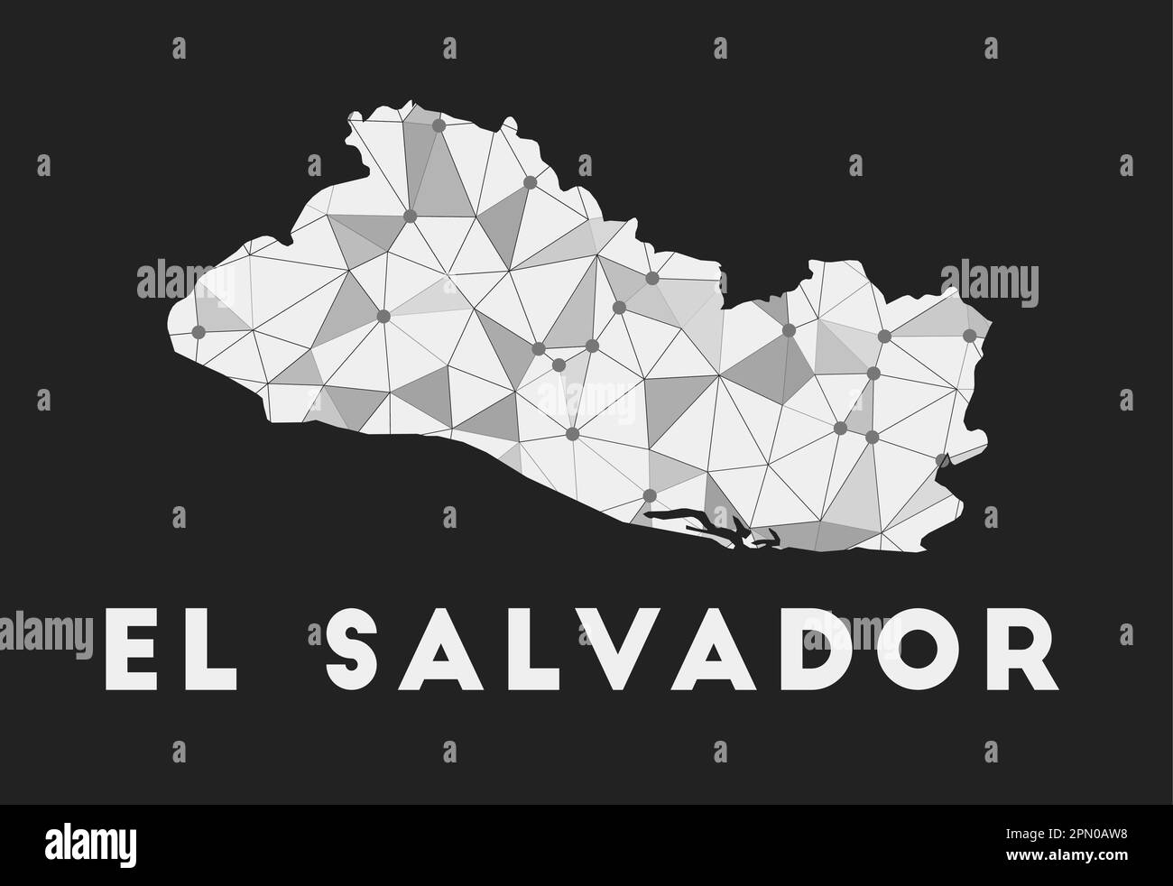 Republic of El Salvador - communication network map of country. Republic of El Salvador trendy geometric design on dark background. Technology, intern Stock Vector