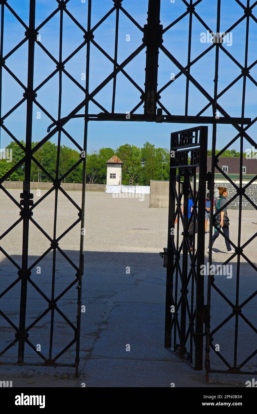 Dachau, near Munich, concentration camp, memorial, main gate, Bavaria, Germany Stock Photo