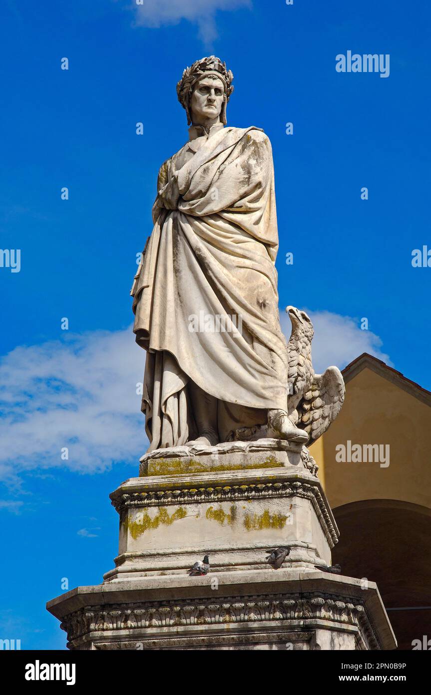 Dante Alighieri Statue, Santa Croce Square, Piazza di Santa Croce, Florence, Tuscany, Italy Stock Photo