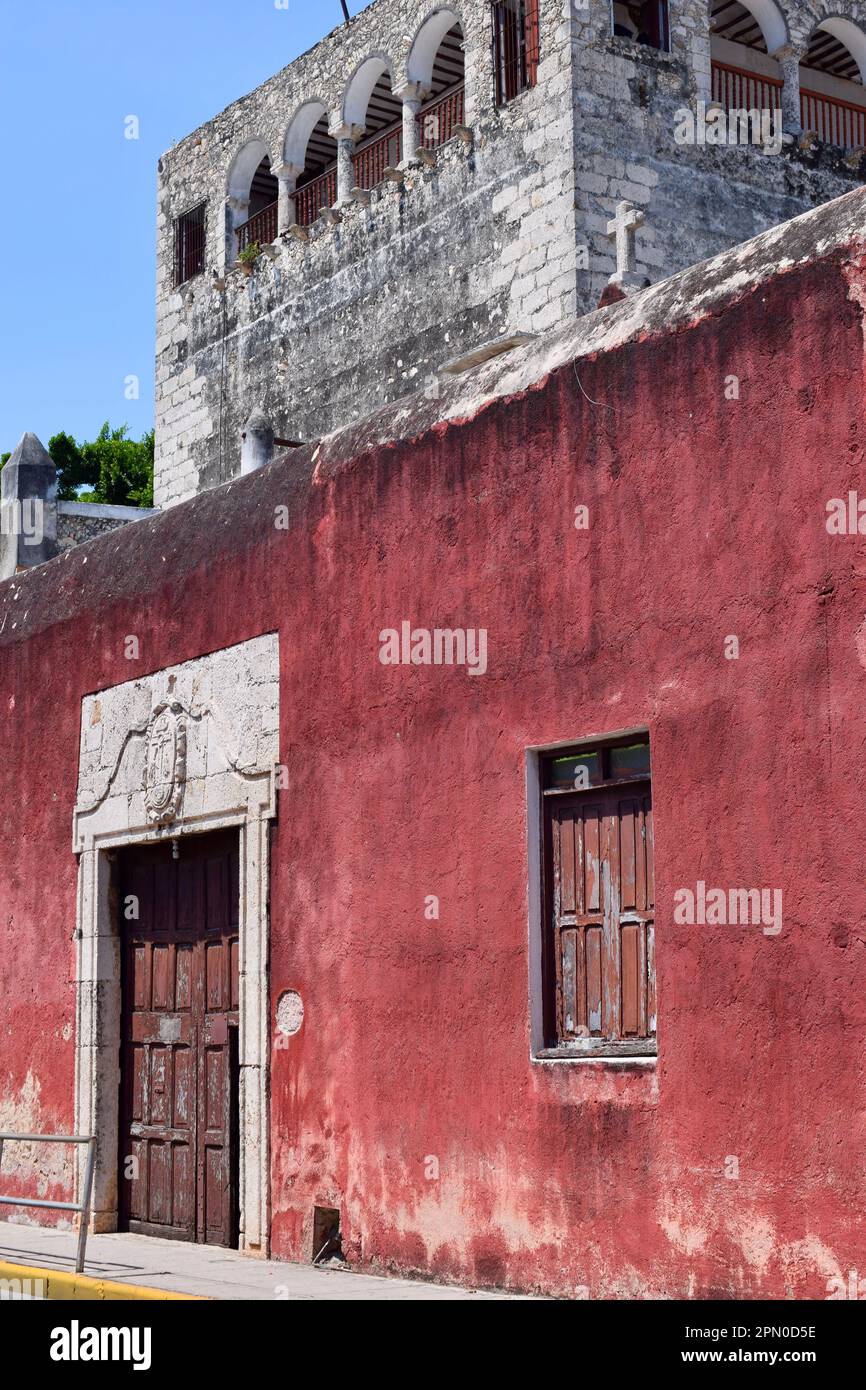 The facade of Iglesia de Monjas in the historic center of  Merida, Yucatan, Mexico. Stock Photo