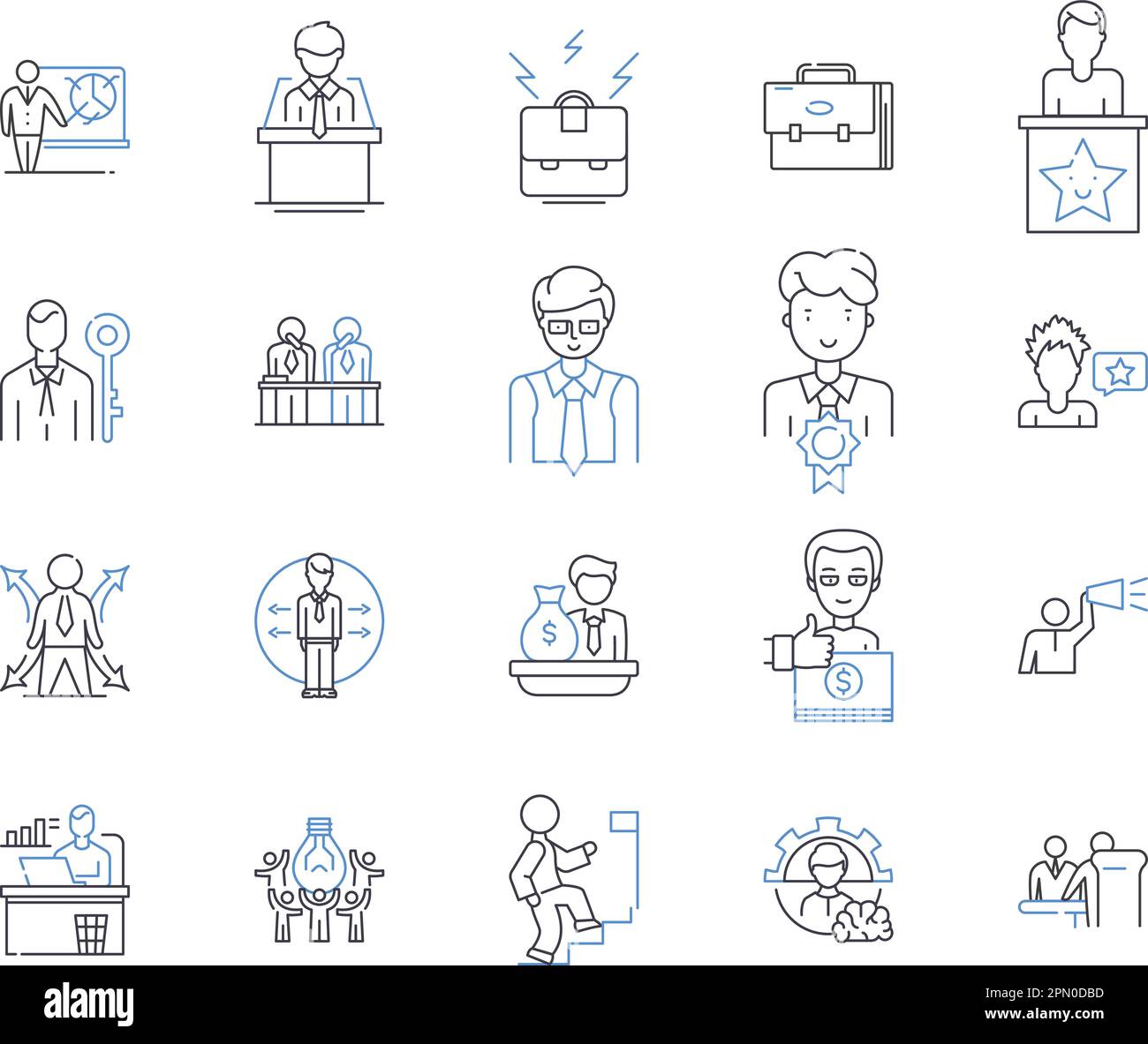 Administration and law outline icons collection. Administration, Law, Government, Politics, Judiciary, Regulations, Executives vector and illustration Stock Vector