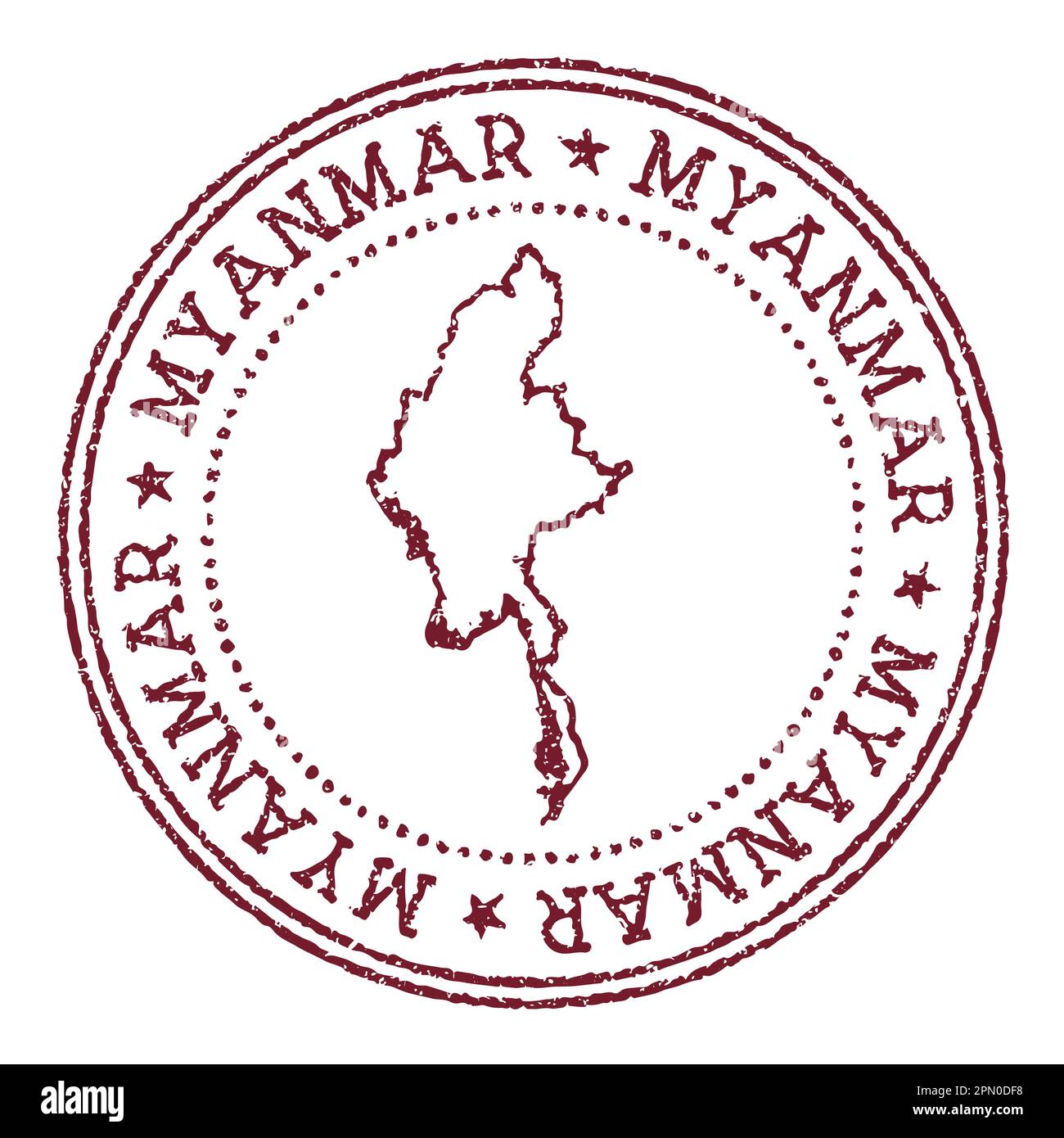 Myanmar round rubber stamp with country map. Vintage red passport stamp