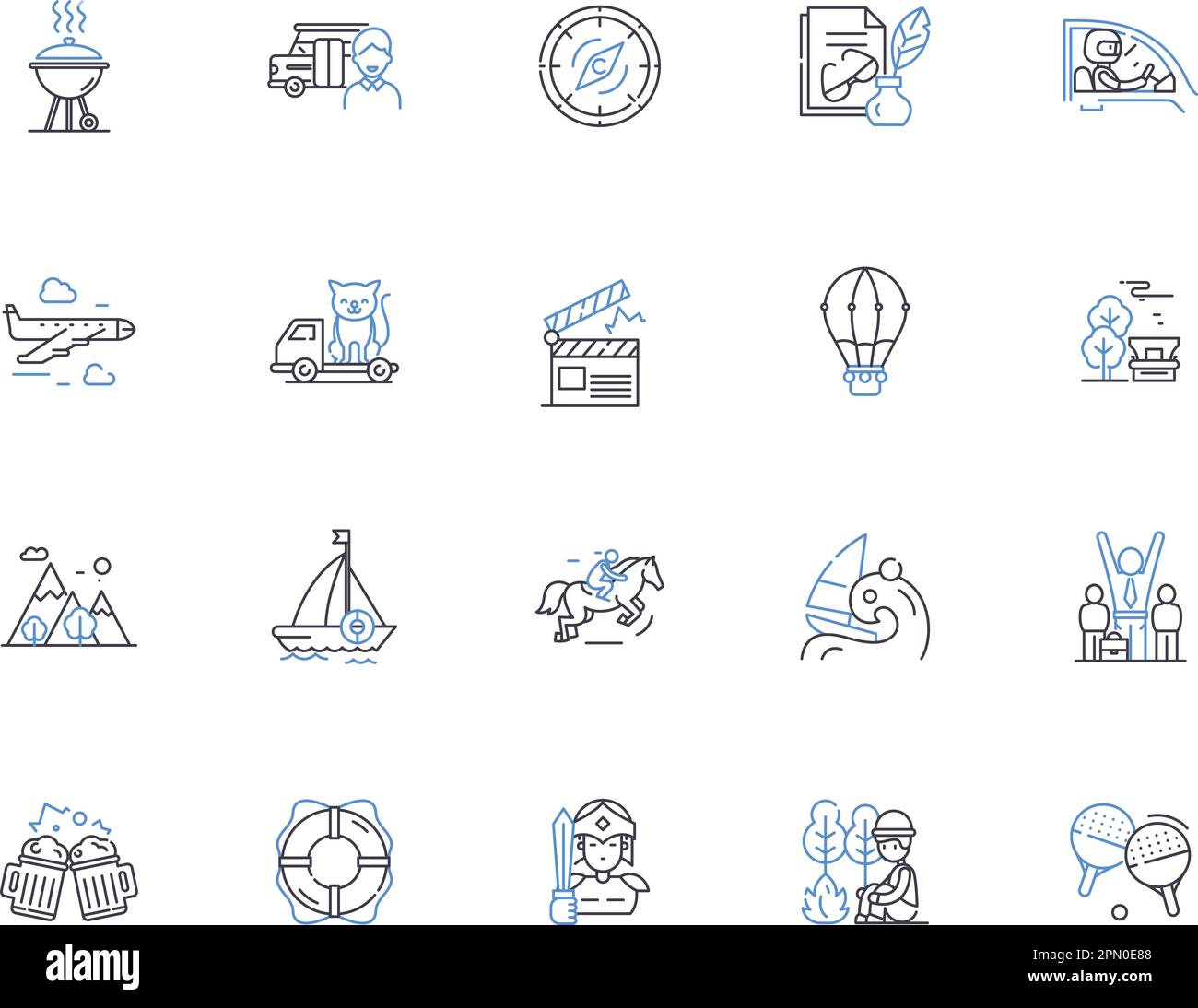 Budget travel outline icons collection. Cheap, Budget, Affordable, Frugal, Economic, Thrifty, Low-cost vector and illustration concept set. Discounted Stock Vector