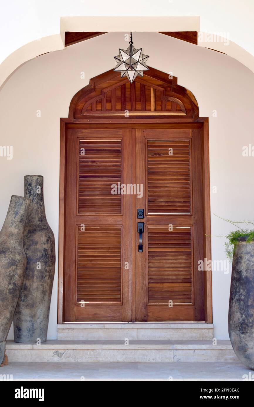 A beautiful entryway to a beach house in San Pedro, Ambergris Caye, Belize, Caribbean/Central America. Stock Photo