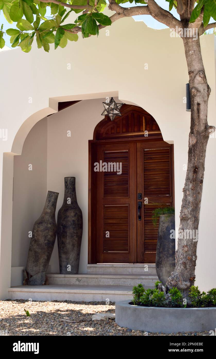 A beautiful entryway to a beach house in San Pedro, Ambergris Caye, Belize, Caribbean/Central America. Stock Photo