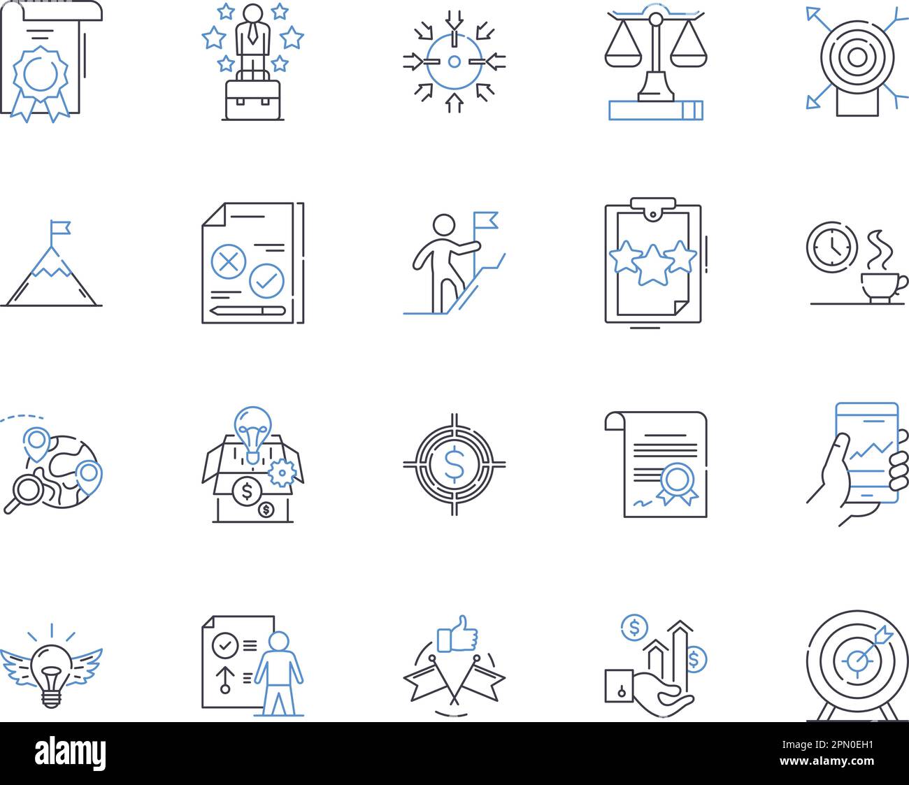 Business planning outline icons collection. Planning, Business, Strategies, Goals, Financial, Development, Analysis vector and illustration concept Stock Vector