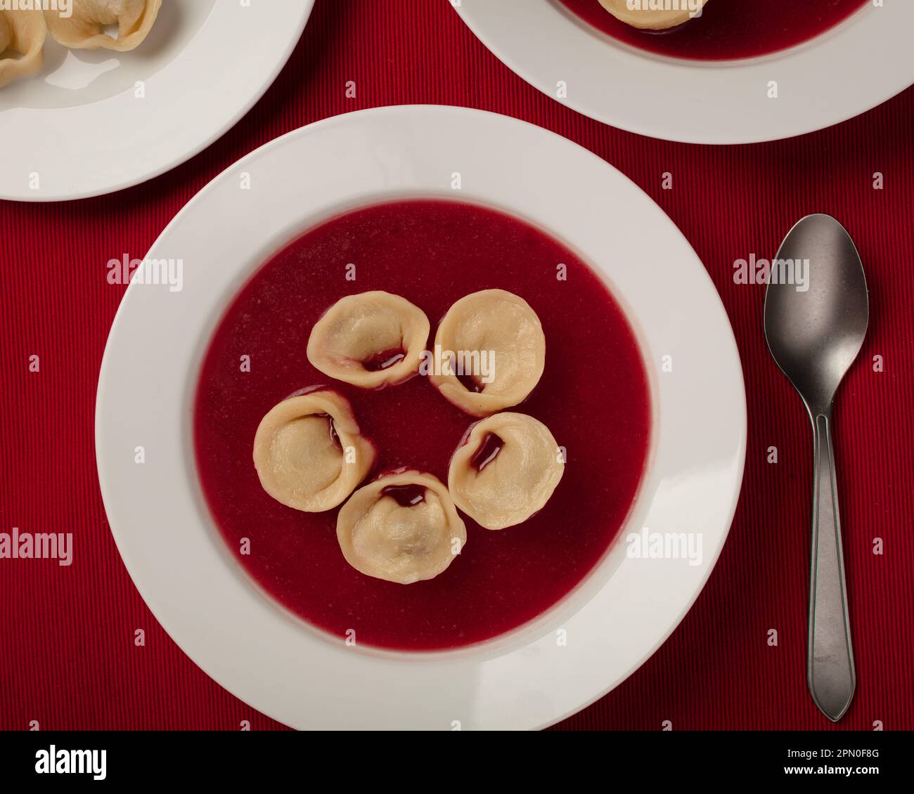 red borsch with ravioli Stock Photo