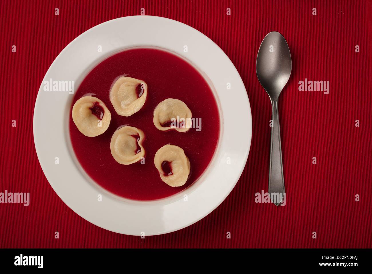 red borsch with ravioli Stock Photo