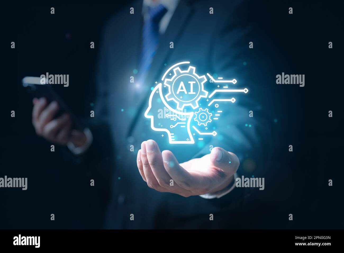 Human life with Artificial Intelligence, Data in computer technology Stock Photo