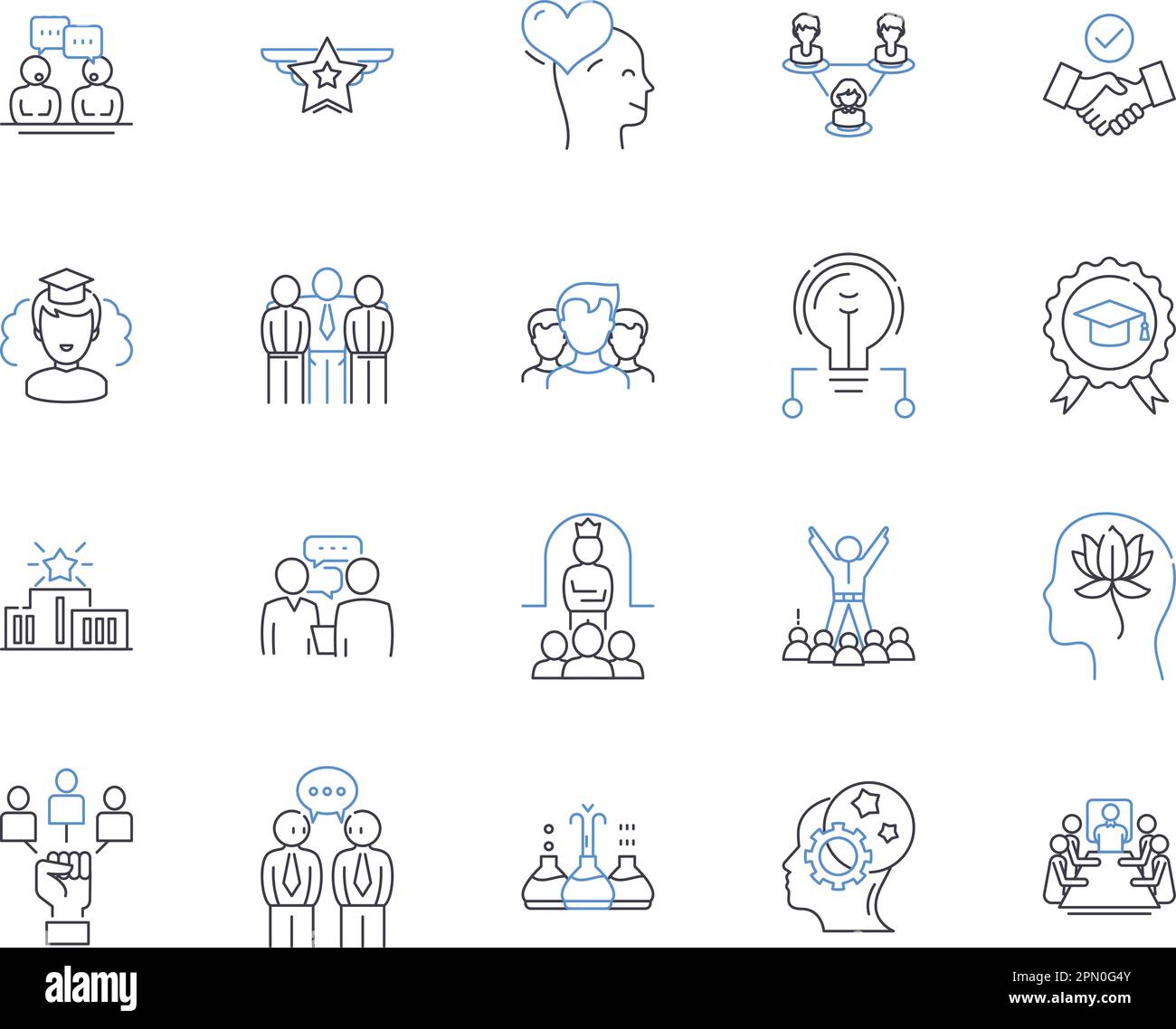 Training and business outline icons collection. Training, Business, Coaching, Education, Development, Workshop, Learning vector and illustration Stock Vector