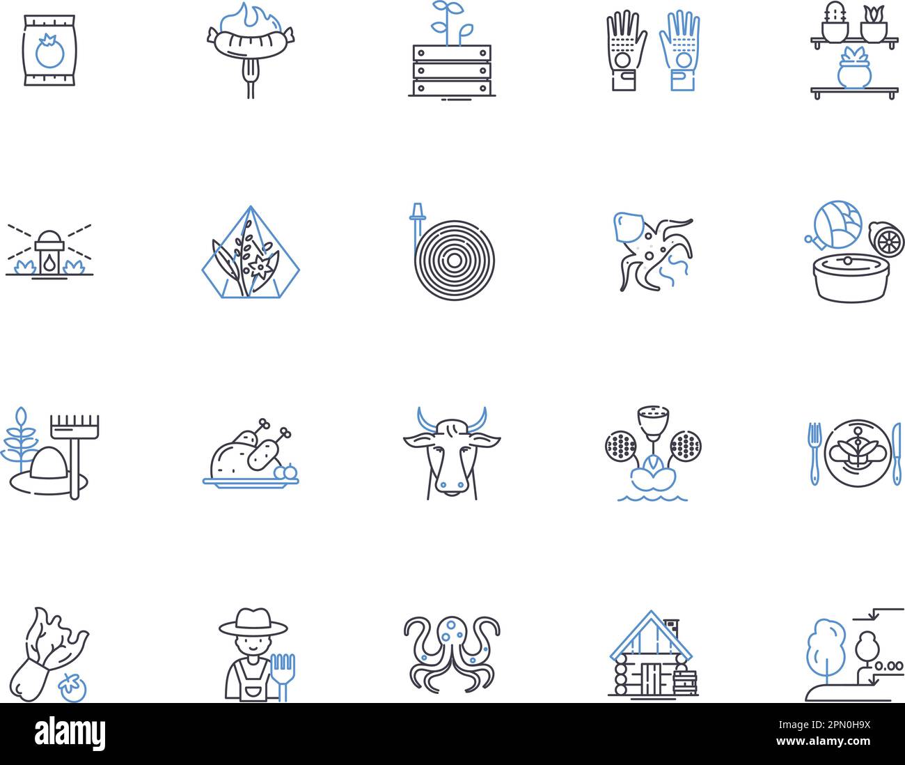 Farming outline icons collection. Cropping, Cultivation, Plowing ...